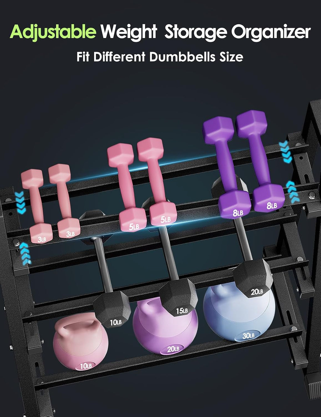 Leteuke Dumbbell Rack, 3 Tiers Heavy Duty Weight Rack for Home Gym, Trapezoidal Frame Space Saving Weight Storage Racks for Dumbells, Kettlebells, Barbells, Dumbbell Rack Stand Only (1300LBS Capacity)