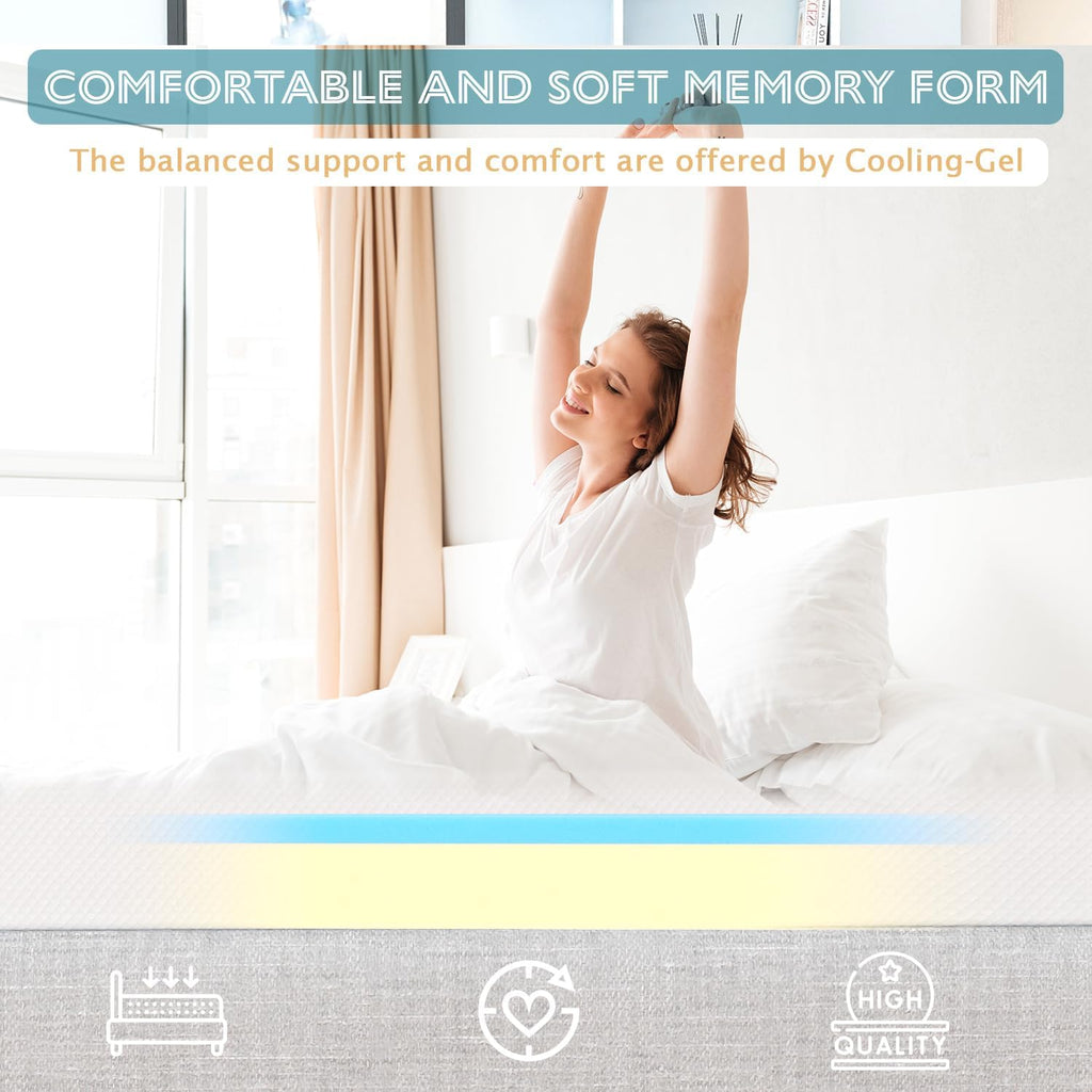 6 Inch Queen Mattress, Gel Memory Foam Queen Size Mattress, Pressure Relieving, Cooling Gel Foam, Queen Mattress in a Box, Certipur-Us Certified, Bed-in-a-Box, Queen, 80'L x 60'W x 6'Th,White