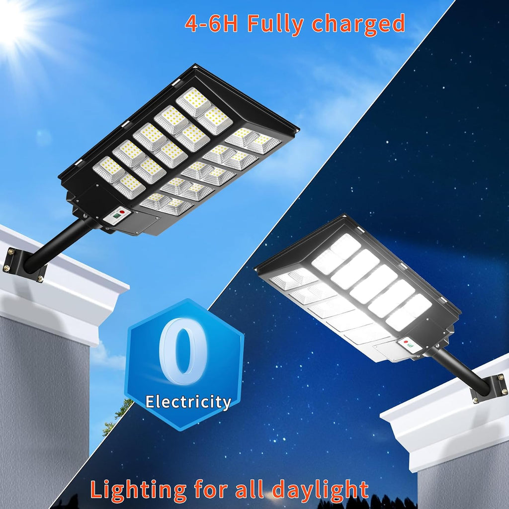 Ofuray Solar Street Lights Outdoor,Solar Security Flood Lights Parking Lot Lights Commercial Dusk to Dawn, 6500k Waterproof Led with Remote Control Motion for Street,Court,Barn (Of-6000W 600000Lm)