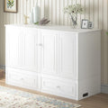 BALUS Queen Size Cabinet Murphy Bed, Modern Murphy Beds for Bedroom, Adults Chest Cabinet Wall Bed with Built-in USB Charging Station, Storage Drawer for Living Room, No Mattress(White)