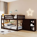 Twin-Over-Twin Size Bunk Bed, Bedroom Furniture Pine Wood Bed Frame with Storage Drawers and Open Shelves, Drawers and Shelves Set Can Be Moved, for Kids & Teens (Espresso)