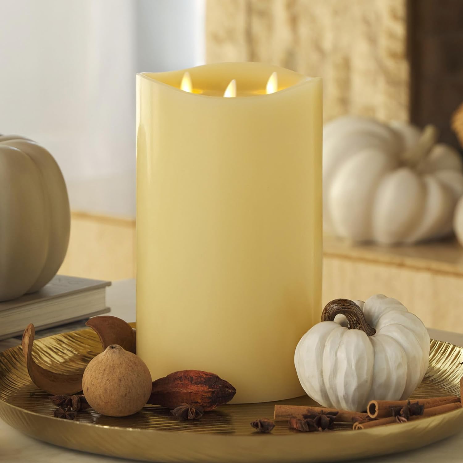 Luminara Tri-Flame Flameless LED Candle, Ivory 5.8' x 9.7', Moving Flame Real Wax Home Decor Battery Operated Emergency Light, Religious Ceremony Safe