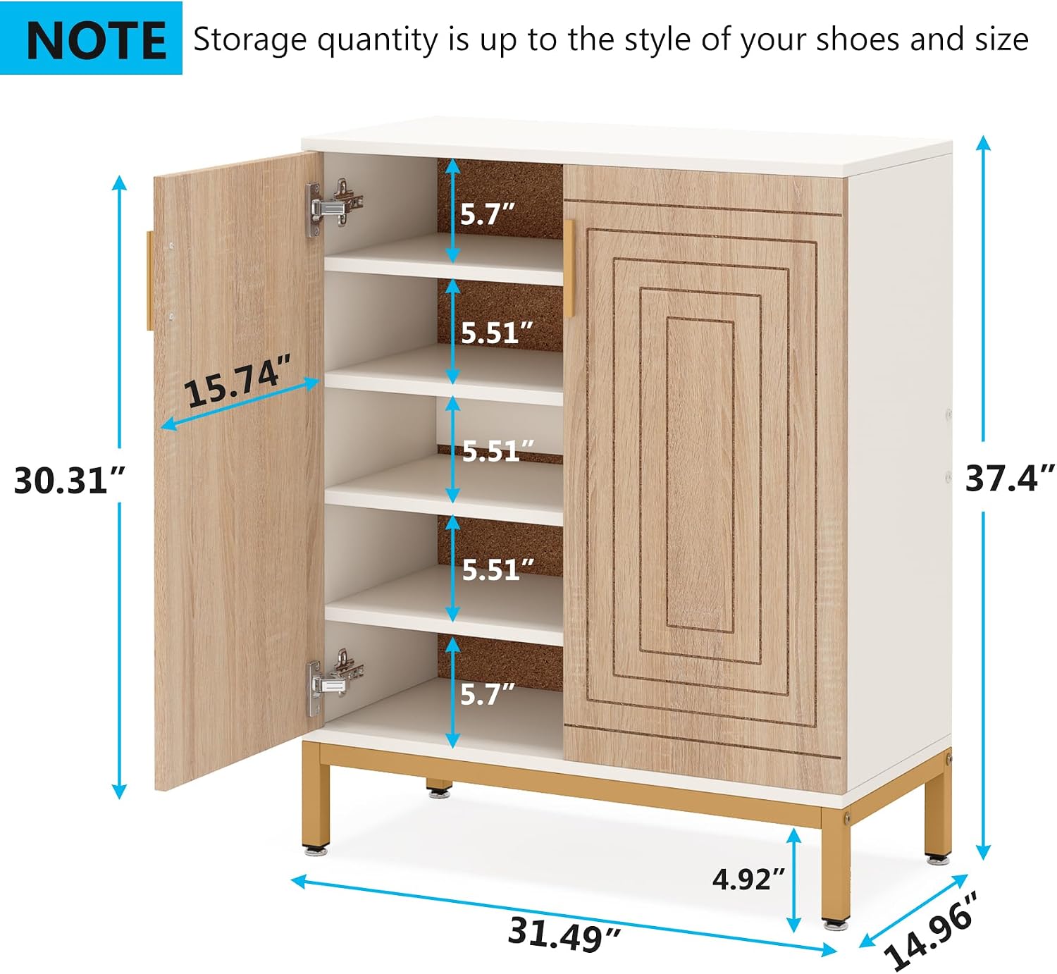 Tribesigns Shoe Cabinet with Doors, 20 Pairs Entryway Shoe Storage Cabinet with Shelves, 5-Tier Modern Free Standing Shoe Racks Storage Organizer for Closet, Living Room, Bedroom(White/Natural)