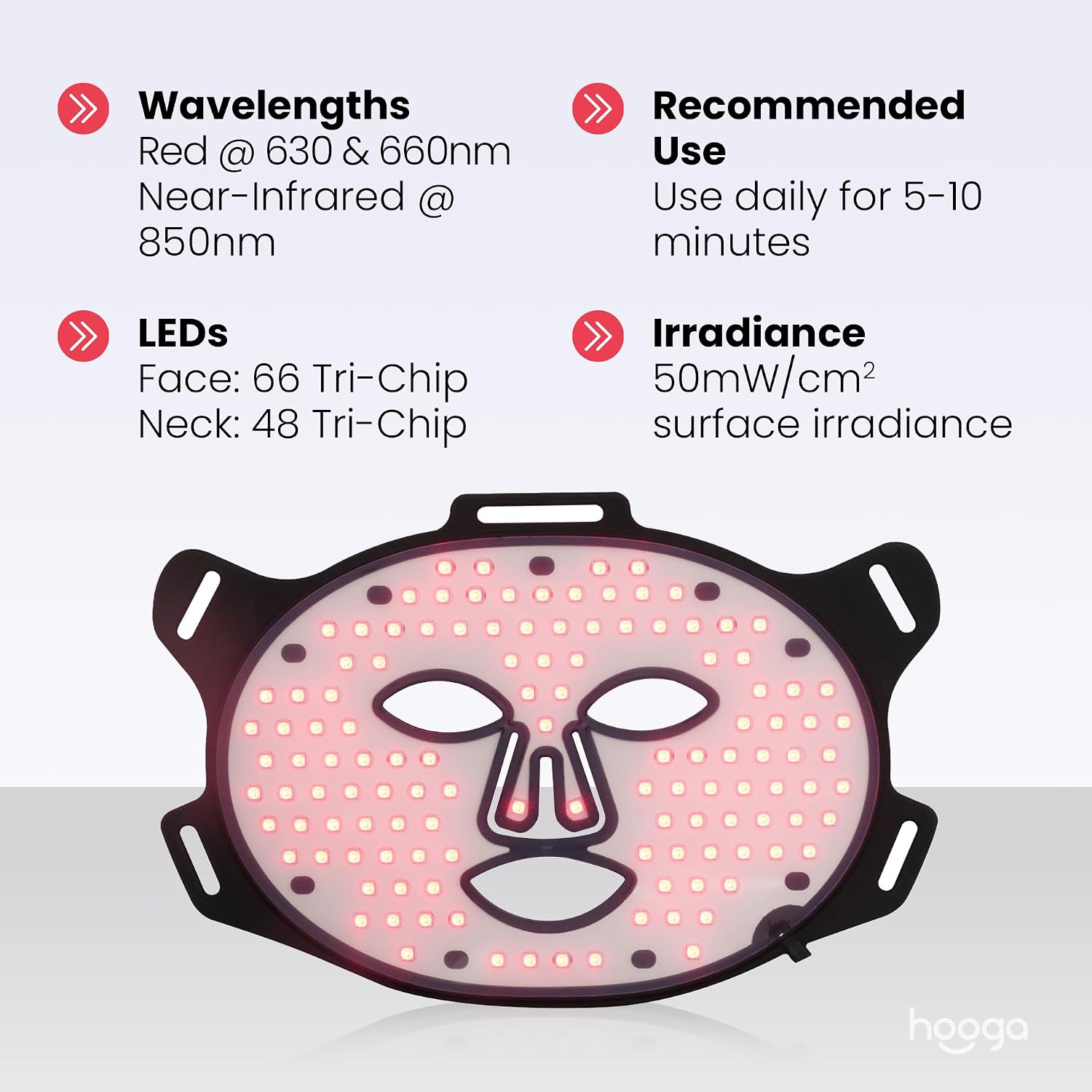 Hooga Red Light Therapy Mask – LED Face Mask, 630nm 660nm Red & 850nm Near Infrared Light Therapy, Tri Chip LEDs, Rechargeable, Adjustable Comfortable Face Mask