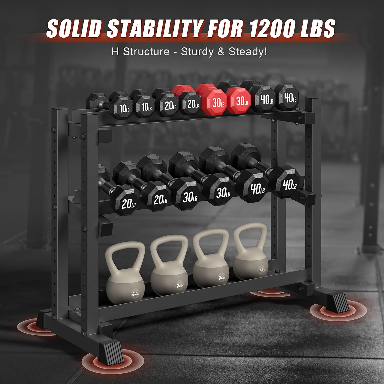 3-Tier Dumbbell Rack, 1200LB Capacity Adjustable Weight Rack for Home Gym, Heavy-Duty Weight Stand for Dumbbells Kettlebells & Weight Plates(Rack Only)