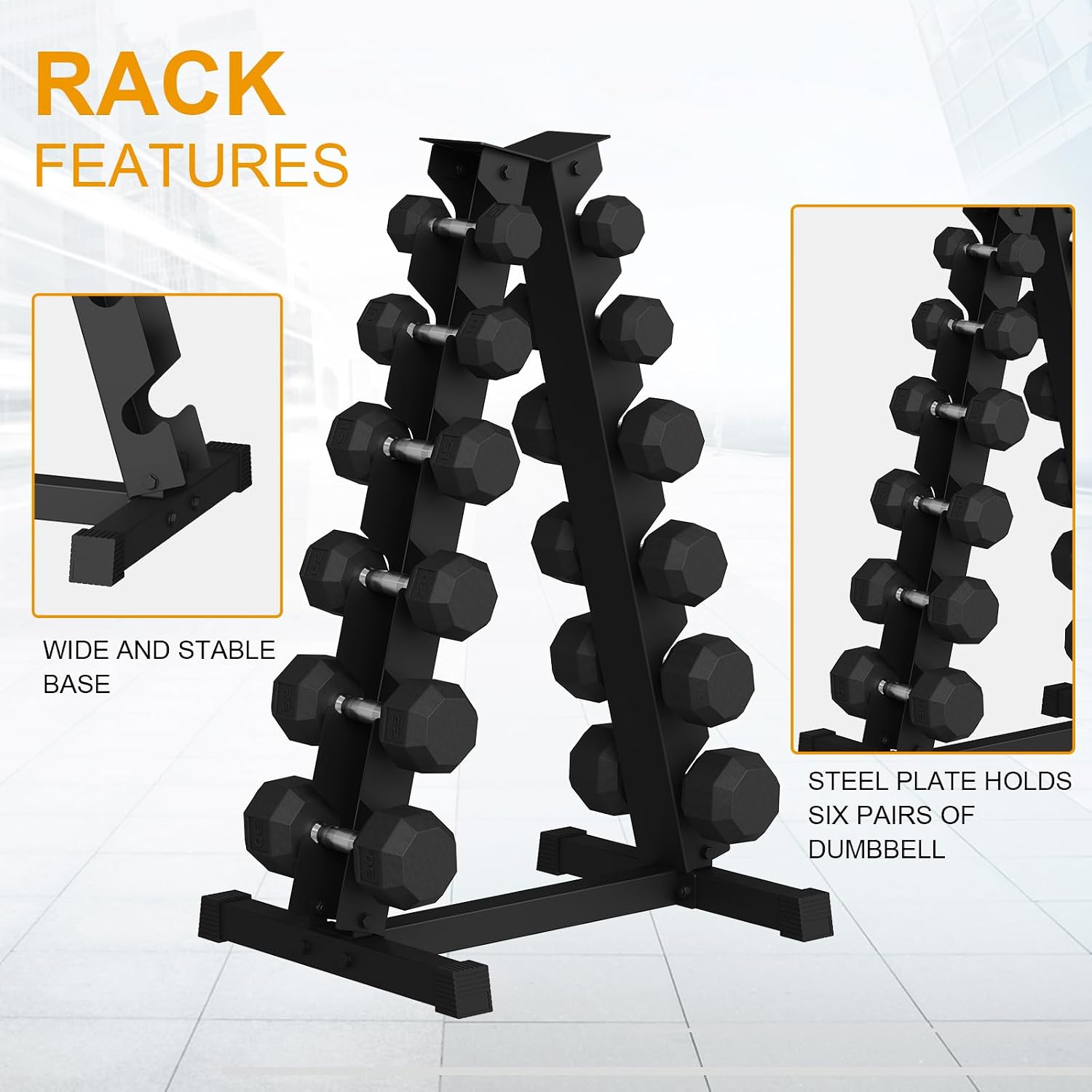 GarveeLife Premium Rubber Coated Hex Dumbbell Weight Set with Rack, Multiple Packages,210 LBS(6 pair) for Home Gym, Coated Hand Weights for Strength Training, Workouts