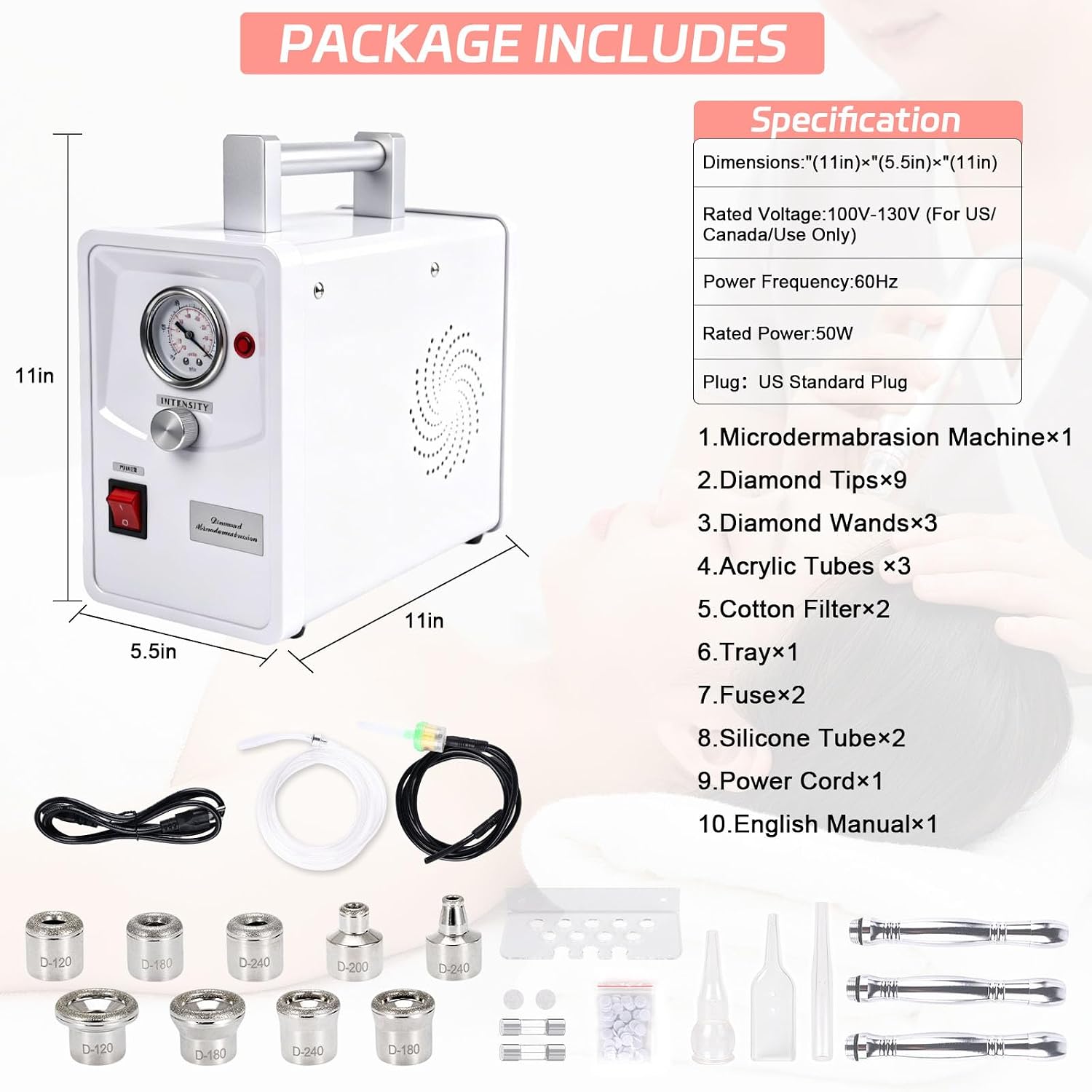 Beauty Star Professional Diamond Microdermabrasion Machine for Face & Body, 68cmHg Adjustable Suction Facial Peeling Device with 9 Tips, At-Home Spa Treatment for Blackhead Removal, Wrinkles