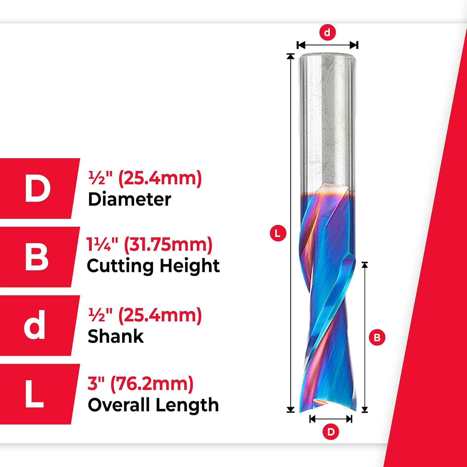 Amana Tool 46206-K-5, 5-Pack SC Spektra Extreme Tool Life Coated Spiral Plunge 1/2 Dia x 1-1/4 CH x 1/2 SHK 3 Inch Long Down-Cut Router Bits