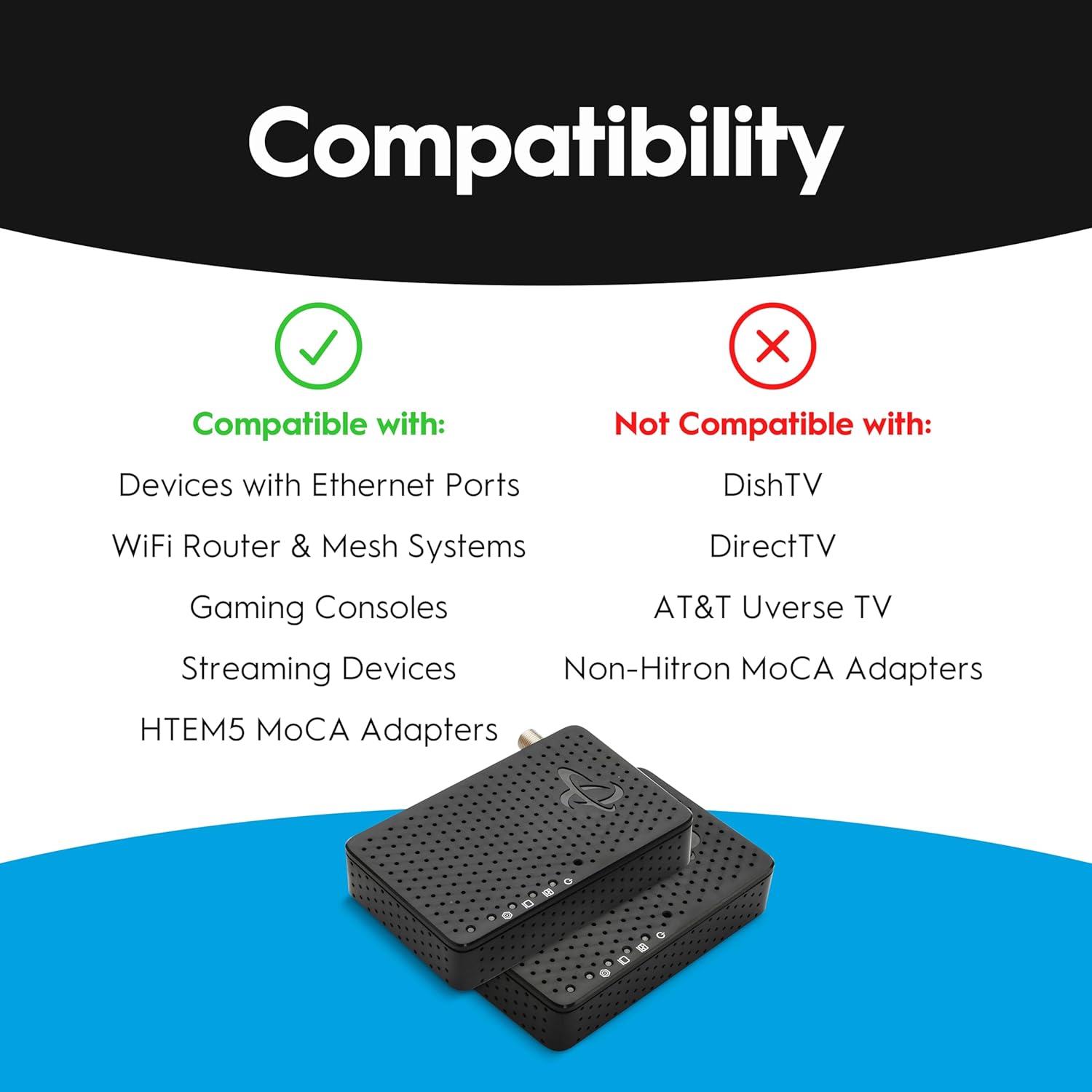 Hitron HTEM5 MoCA 2.5 Network Adapter (2-Pack) - NOT a Modem or Router | Extends Network via Coax | Works with Cable & Most Fiber (NOT AT&T) | Requires Connected Coax Wiring | Up to 2.5 Gbps