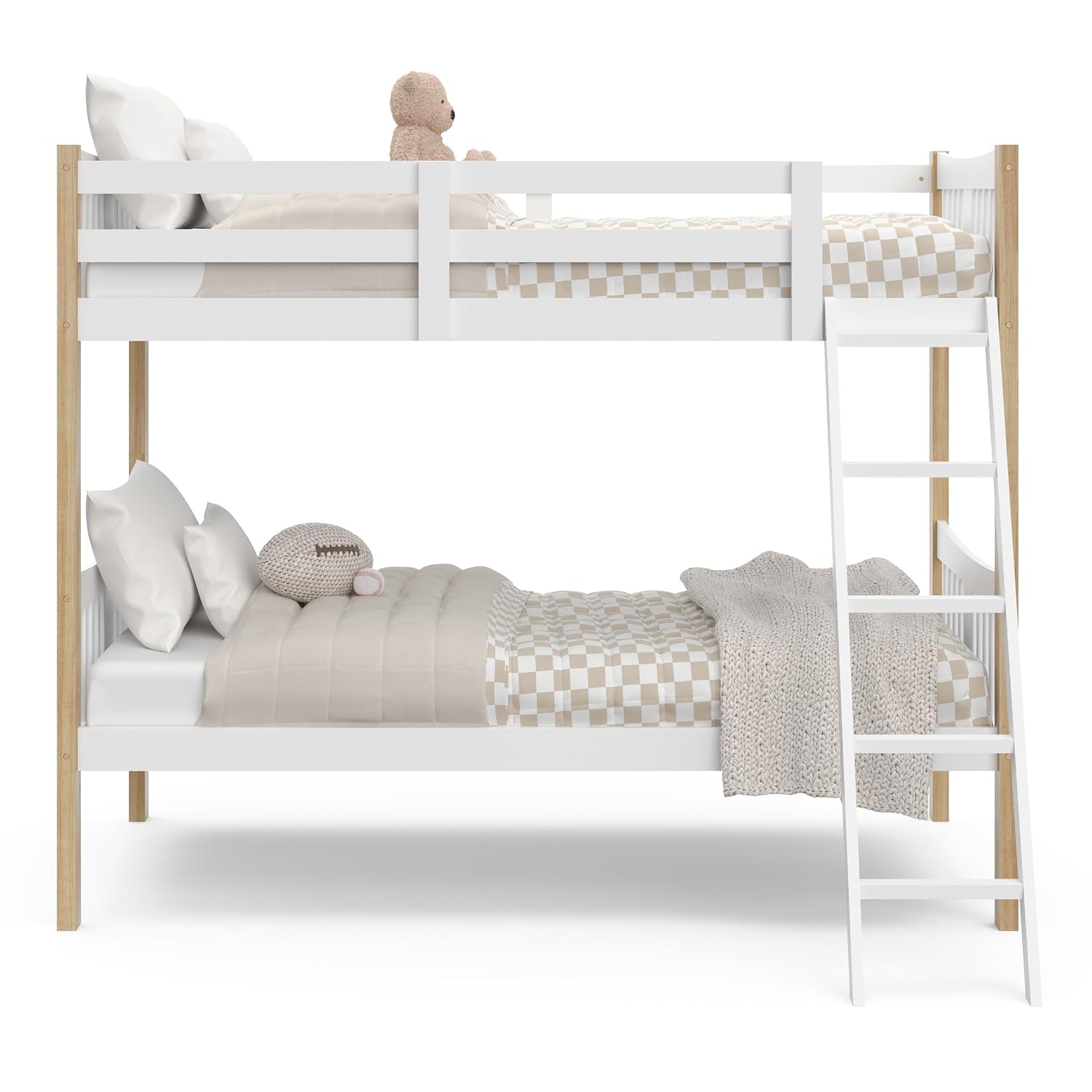 Storkcraft Caribou Bunk Bed Twin Over Twin Bunk Bed (White with Natural) - GREENGUARD Gold Certified, Converts to 2 Individual Beds
