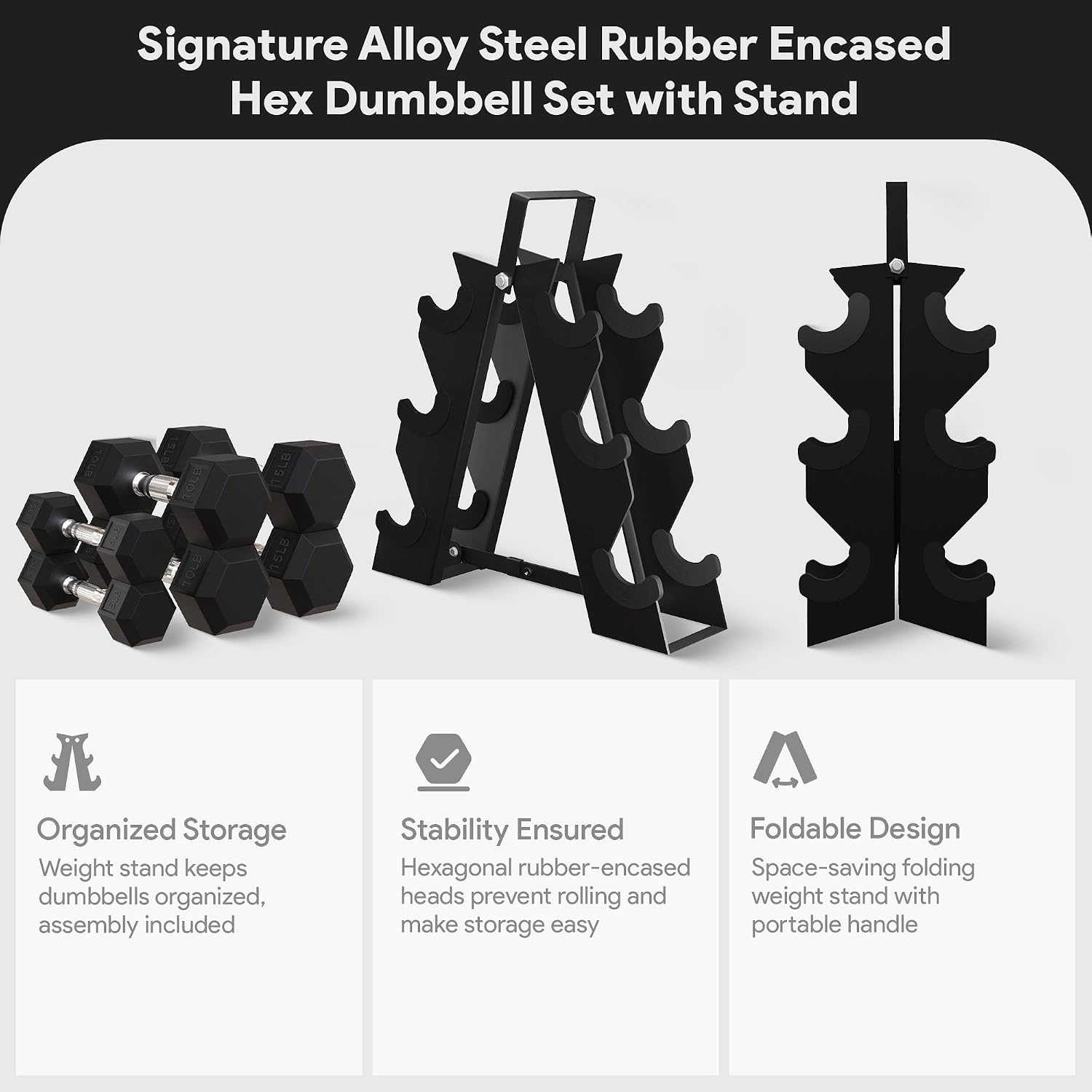 BalanceFrom Premium Rubber Encased Hex Dumbbell Sets, 46LBS Set, 60LBS Set, 100LBS Set