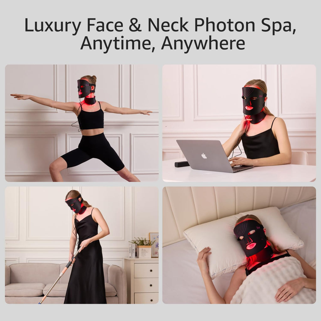 IFAE Red Light Therapy for Face and Neck, Red Light Therapy Mask with 850nm Infrared (NIR) Portable Led Face Mask with Eye Protection and Remote for True Anti-Wrinkles Skincare at Home Black
