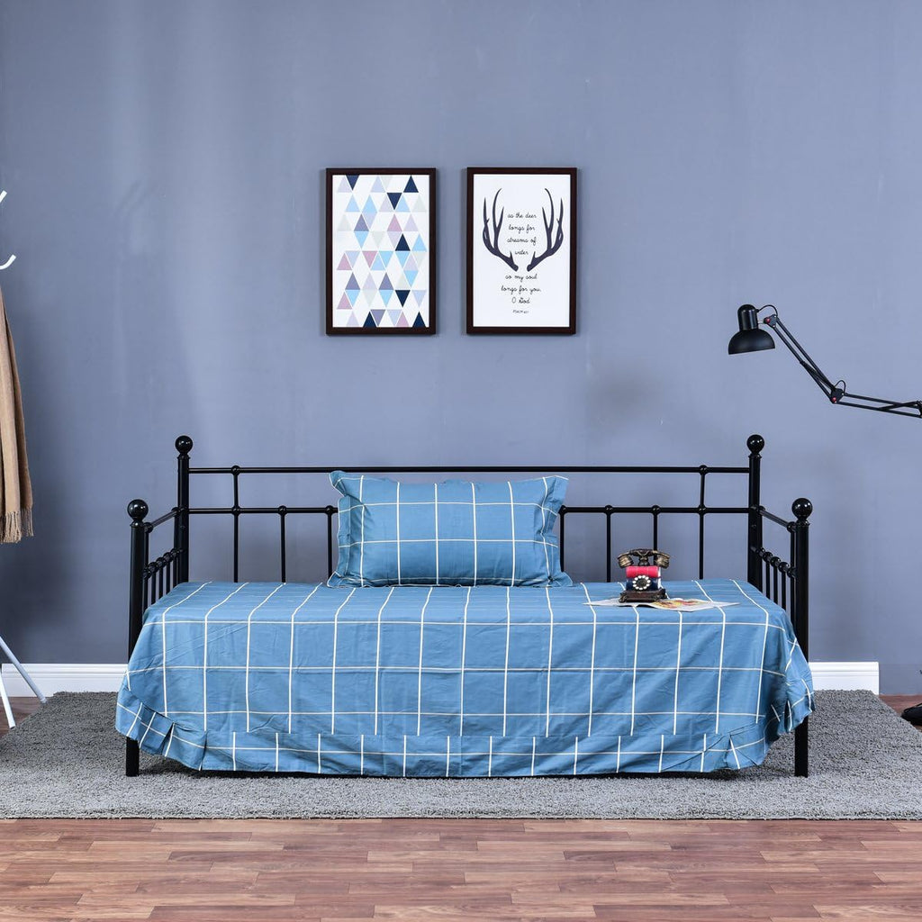 HOMERECOMMEND Metal Daybed Frame Twin Metal Slats Platform Base Box Spring Replacement Bed Sofa for Living Room Guest Room (Twin, Black)