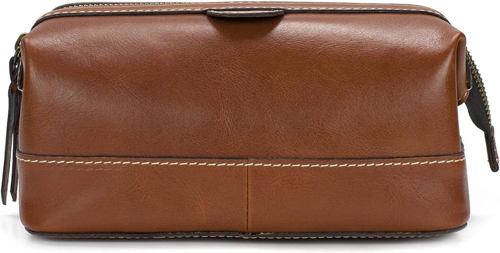 Patricia Nash Travel Toiletry Bag for Men - Heritage Leather Travel Case, Dopp Kit for Men, Full Grain Handcrafted Leather, Toiletry Bag, Stylish Travel Case, Brushed Brass Hardware, Zipper Closure