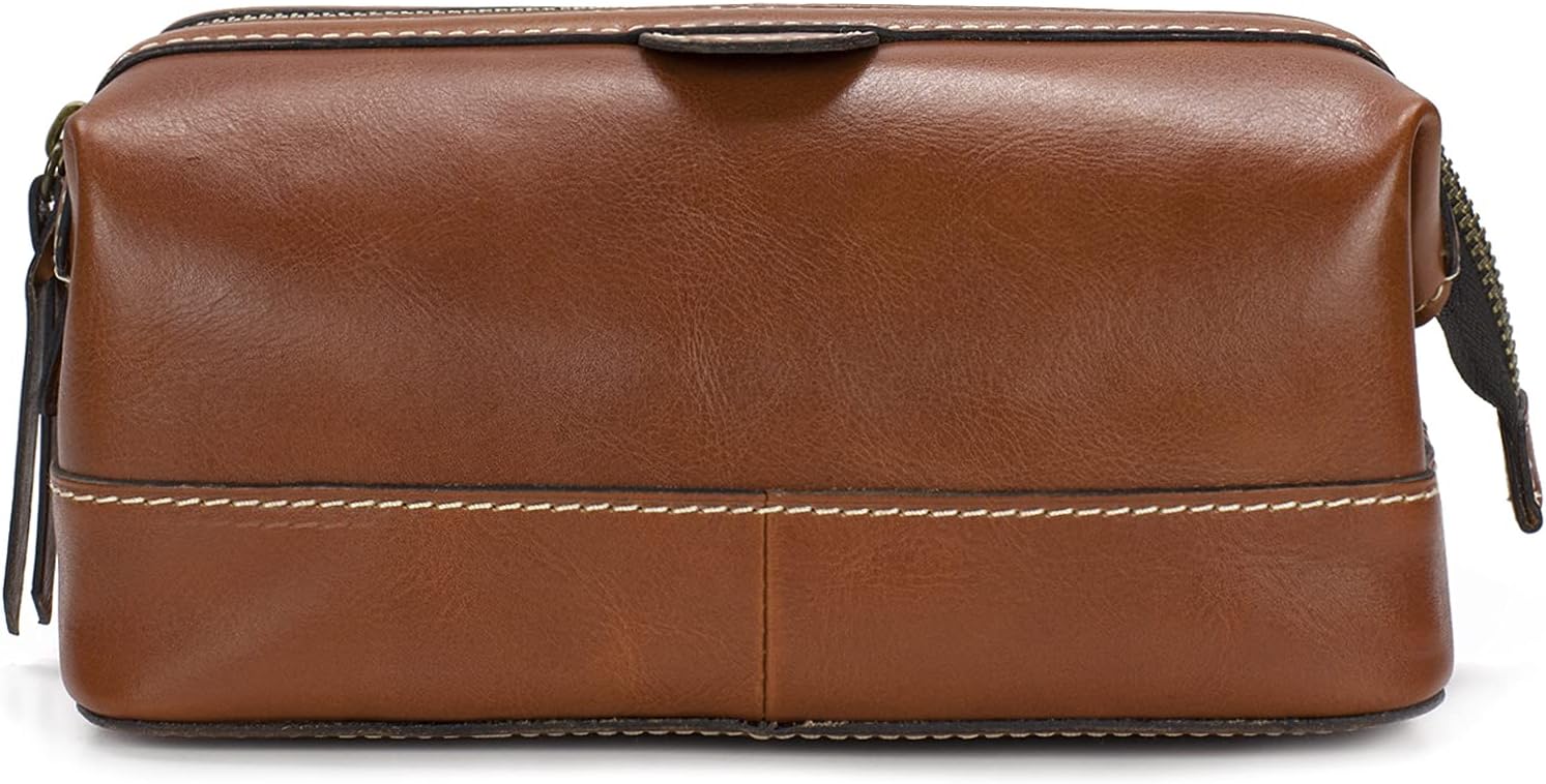 Patricia Nash Travel Toiletry Bag for Men - Heritage Leather Travel Case, Dopp Kit for Men, Full Grain Handcrafted Leather, Toiletry Bag, Stylish Travel Case, Brushed Brass Hardware, Zipper Closure