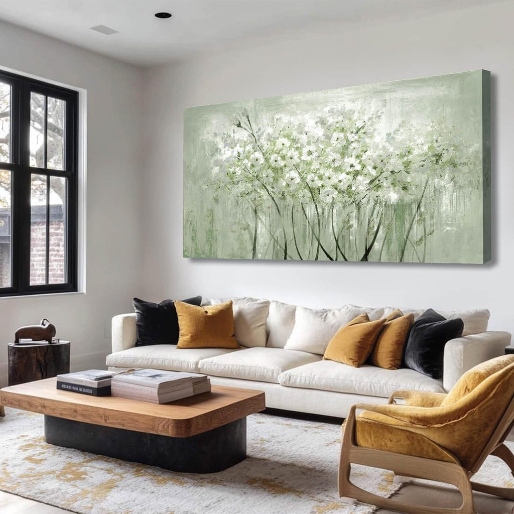 MLART99 Green and White Wall Art Home Decor Wildflower Wall Decorations Canvas Prints 29'x58' Nature Decor for Office Kitchen