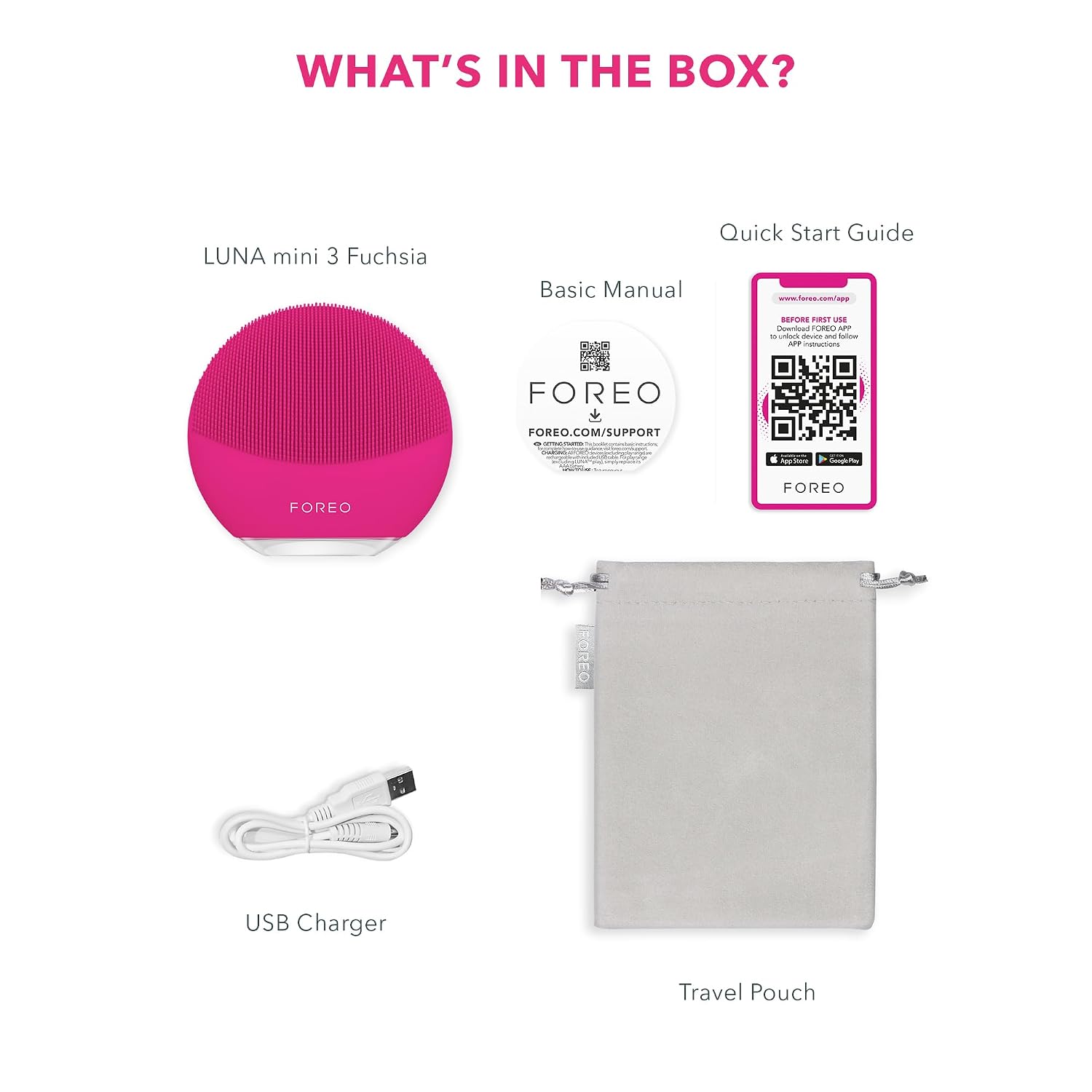FOREO LUNA mini 3 Ultra-hygienic Facial Cleansing Brush - All Skin Types - Face Massager for Clean & Healthy Face Care - Extra Absorption of Facial Skin Care Products - Waterproof - Fuchsia
