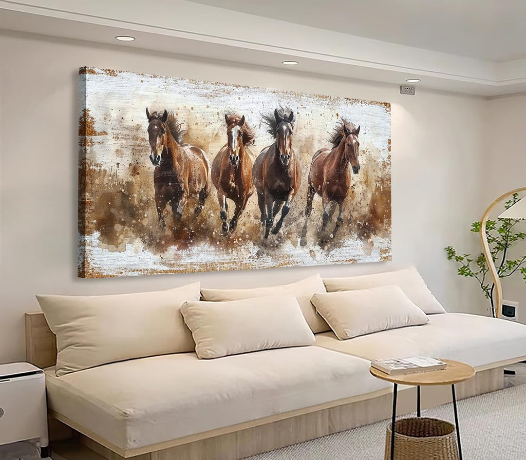 tigeridge Horses Canvas Wall Art - Brown Horse Pictures Animal Wall Decor Running Horses Painting Prints Artwork for Living Room Bedroom Home Office Wall Decorations 29' x 58'