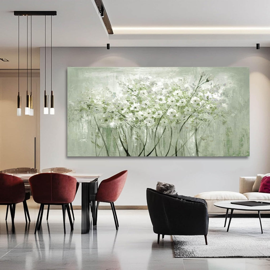 MLART99 Green and White Wall Art Home Decor Wildflower Wall Decorations Canvas Prints 29'x58' Nature Decor for Office Kitchen