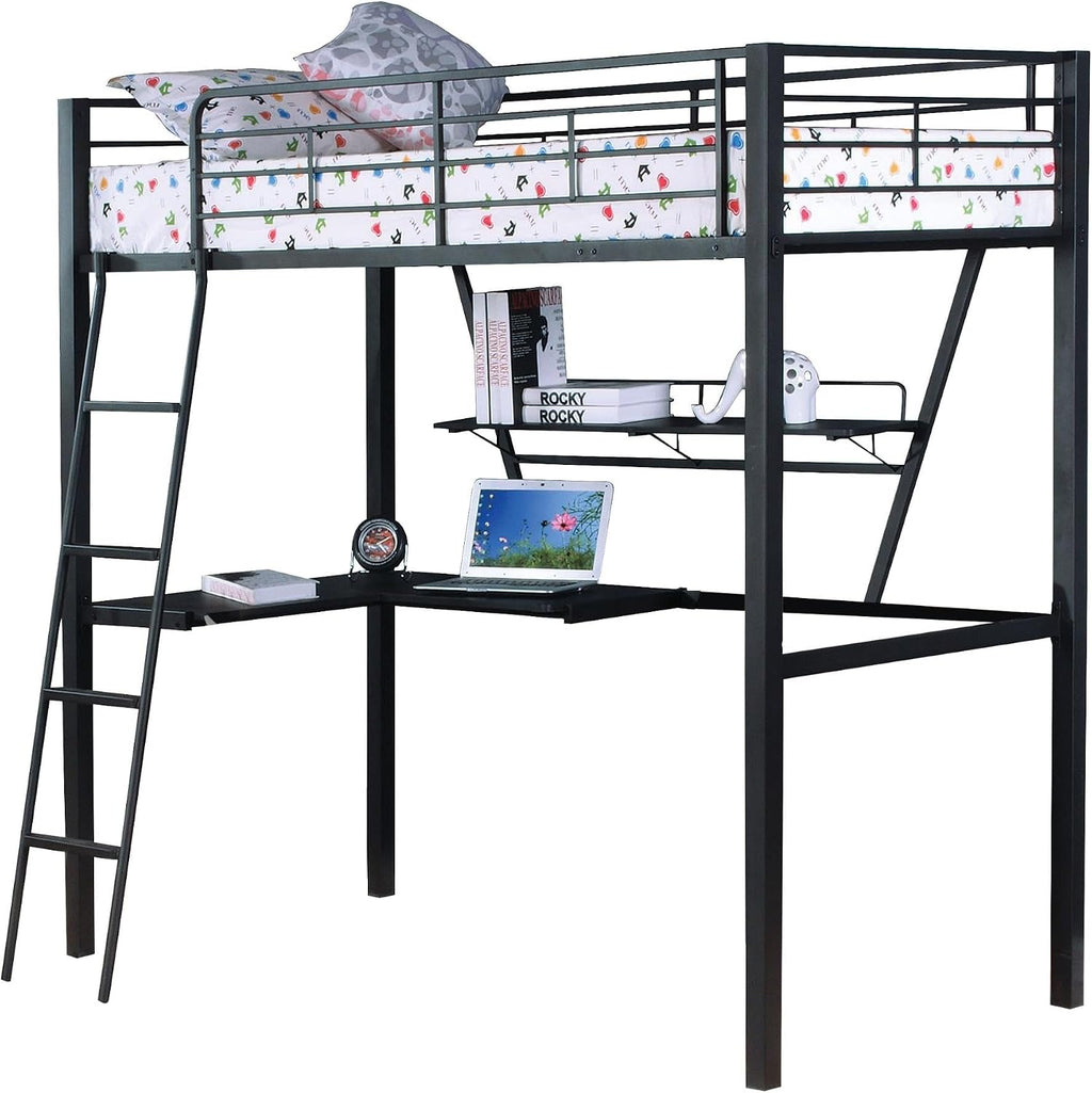 GOWE Senon Silver & Black Finish Twin Loft Bed W/Desk