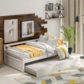 Twin Daybed with Trundle Frame Set in White, Solid Pine Wood Construction for Kids Room or Guest Bedroom (White + Pine + Twin)