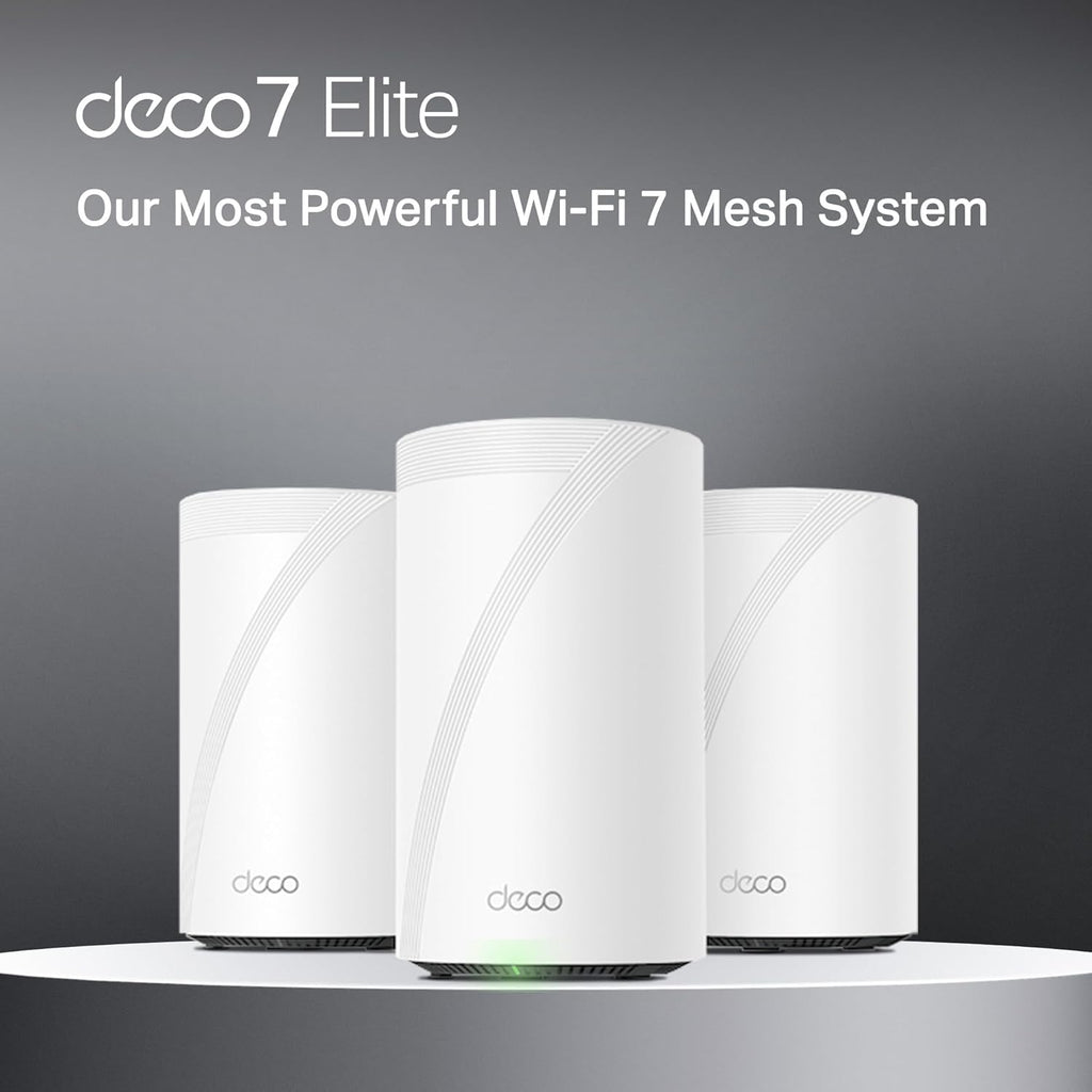 TP-Link Deco 7 Elite BE95 Quad-Band WiFi 7 BE33000 Whole Home Mesh System - 16-Stream, 2x 10G + 2x 2.5G Ports Wired Backhaul, 12 x High-Gain Antennas, VPN, AI-Roaming, 4x4 MU-MIMO, HomeShield (3-Pack)