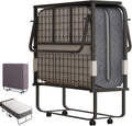 BALUS Folding Bed with Mattress, 75' x 31' Rollaway Bed with Headborad & Dustproof Bag, Portable Fold Up Beds with 5' Rebound Mattress, 2 Locking Caster Foldable Twin Frame for Bedroom/Office（Upgrade）