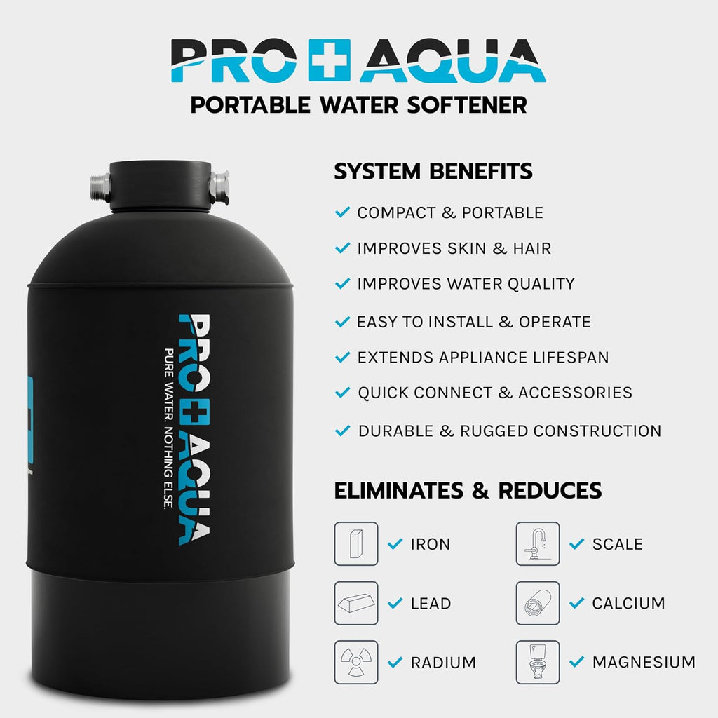 PRO+AQUA 16,000 Grain Portable Water Softener for RV, Trailers, Boats, Mobile Car Wash, Pressure Wash – Protects Water Systems from Hard Water Damage and Corrosion, with (Softener + Regeneration Kit)