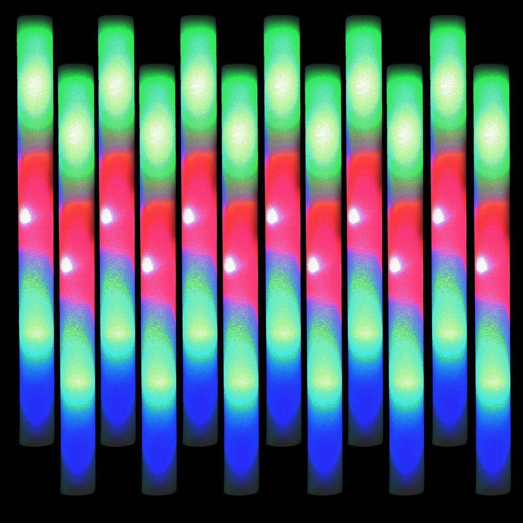 150 LED Foam Light Sticks - Batons & Wands for Wedding, Birthdays, Concerts & Festivals - 3 Color Lighting Modes - Batteries Included