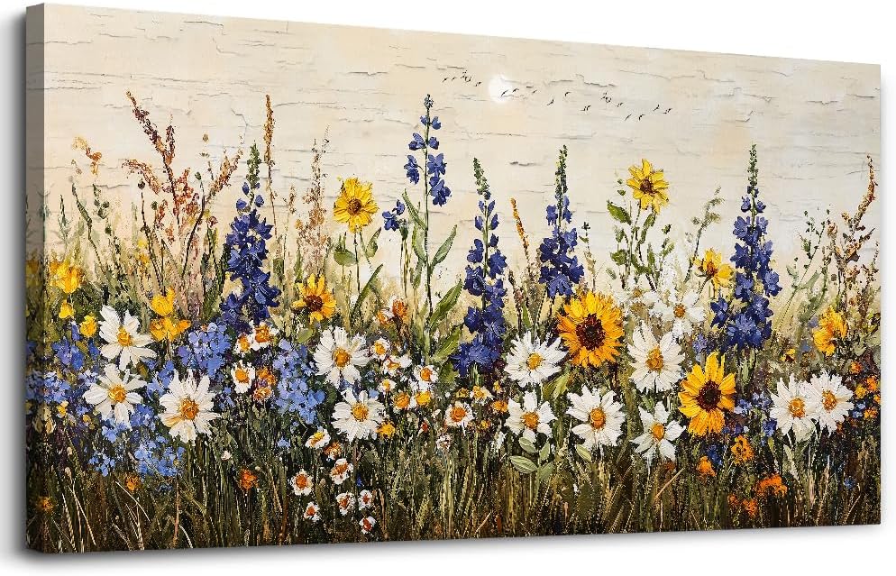 ERQINHUA Farmhouse Wall Decor For Living Room Large Canvas Wall Art For Bedroom Office Decorations Boho Wall Paintings Flowers Watercolour Pictures Printing Artwork Ready To Hang Home Decor 30'X60'