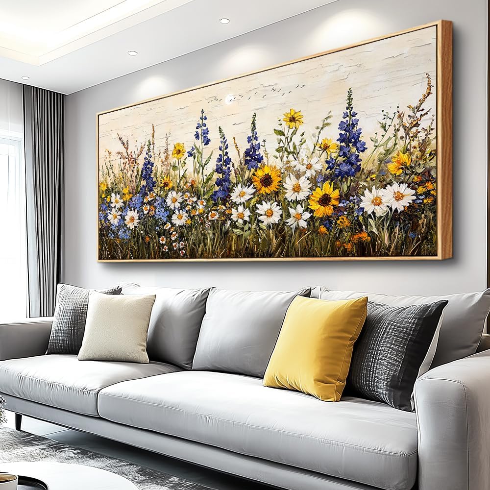 ERQINHUA Farmhouse Wall Decoration For Living Room Large Canvas Wall Art For Bedroom Office Mural Boho Flowers Watercolour Restaurant Wall Pictures Printing Artwork Home Decor 32x72 In Wood Framed