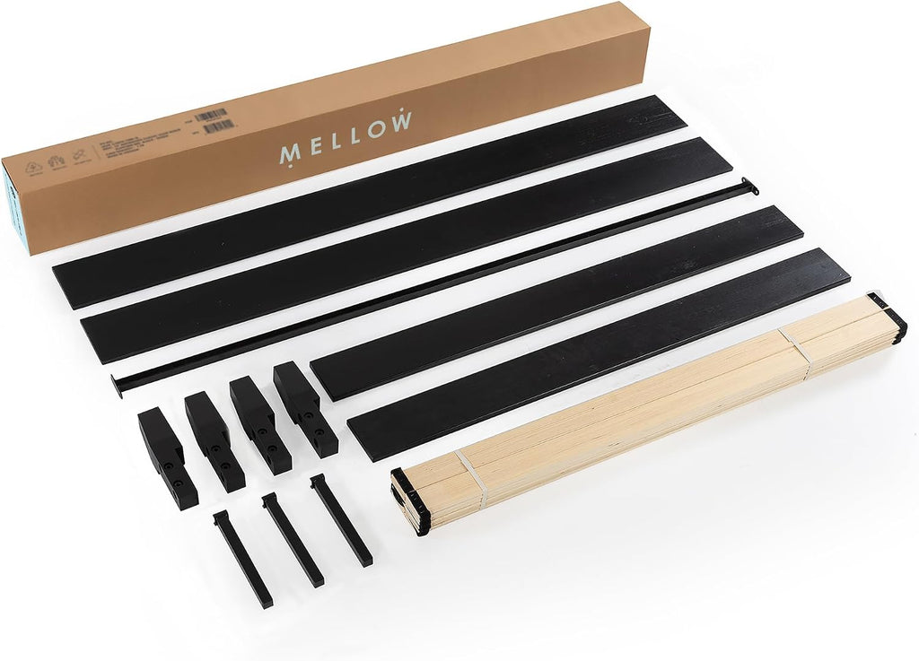 Mellow Naturalista Grand 12 Inch Solid Wood Platform Bed with Wooden Slats, Easy Assembly, King, Black