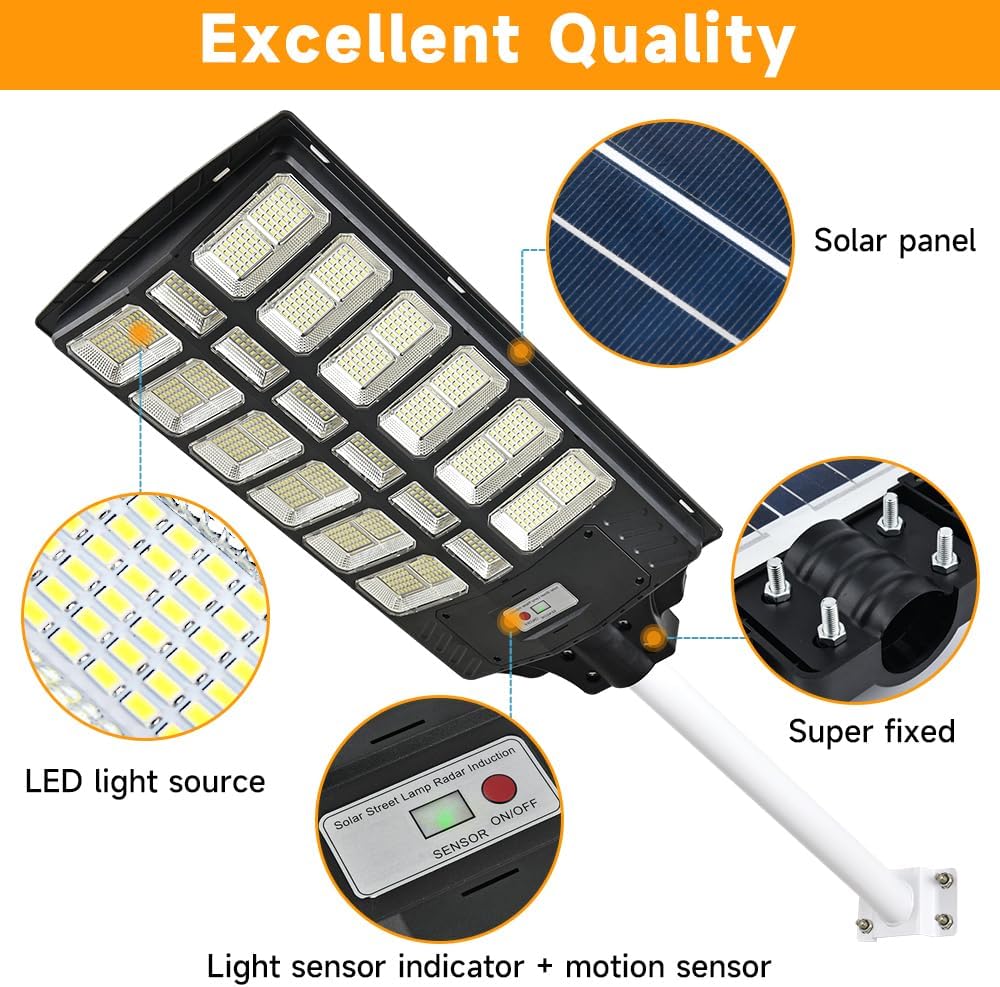 16000W Solar Street Lights Outdoor, 100000 Lumens Dusk to Dawn Motion Sensor Security Flood Light with Remote Control, Wireless, Waterproof, Perfect for Garden,Yard, Street, Parking lot