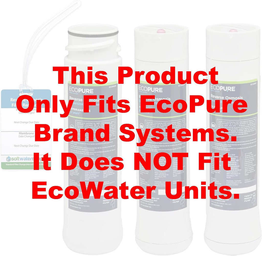 EcoPure Reverse Osmosis Filter and Membrane Set - Includes Membrane ECOROM and Pre/Post Filter Set ECOROF - Plus Reminder Tag - NSF Certified Authentic OEM Parts for ECOP30 RO Unit - EcoPure Only