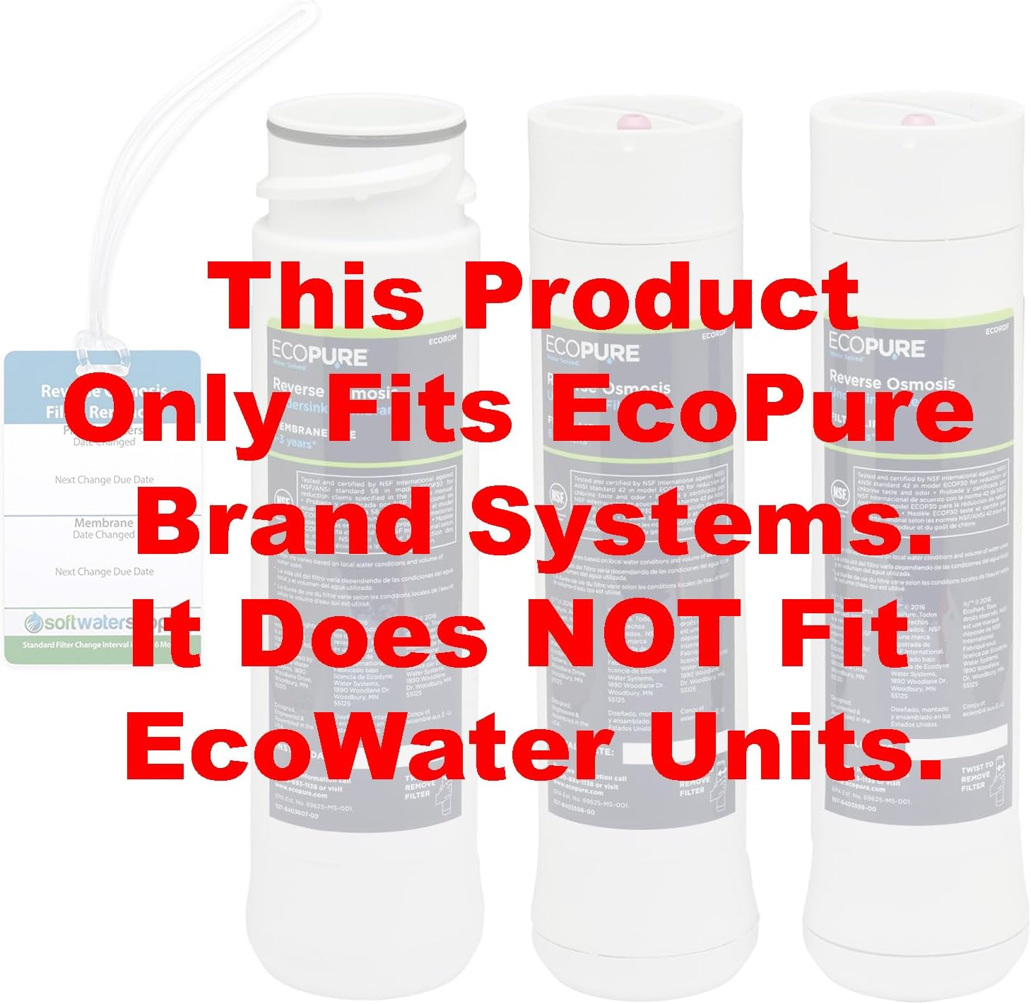 EcoPure Reverse Osmosis Filter and Membrane Set - Includes Membrane ECOROM and Pre/Post Filter Set ECOROF - Plus Reminder Tag - NSF Certified Authentic OEM Parts for ECOP30 RO Unit - EcoPure Only