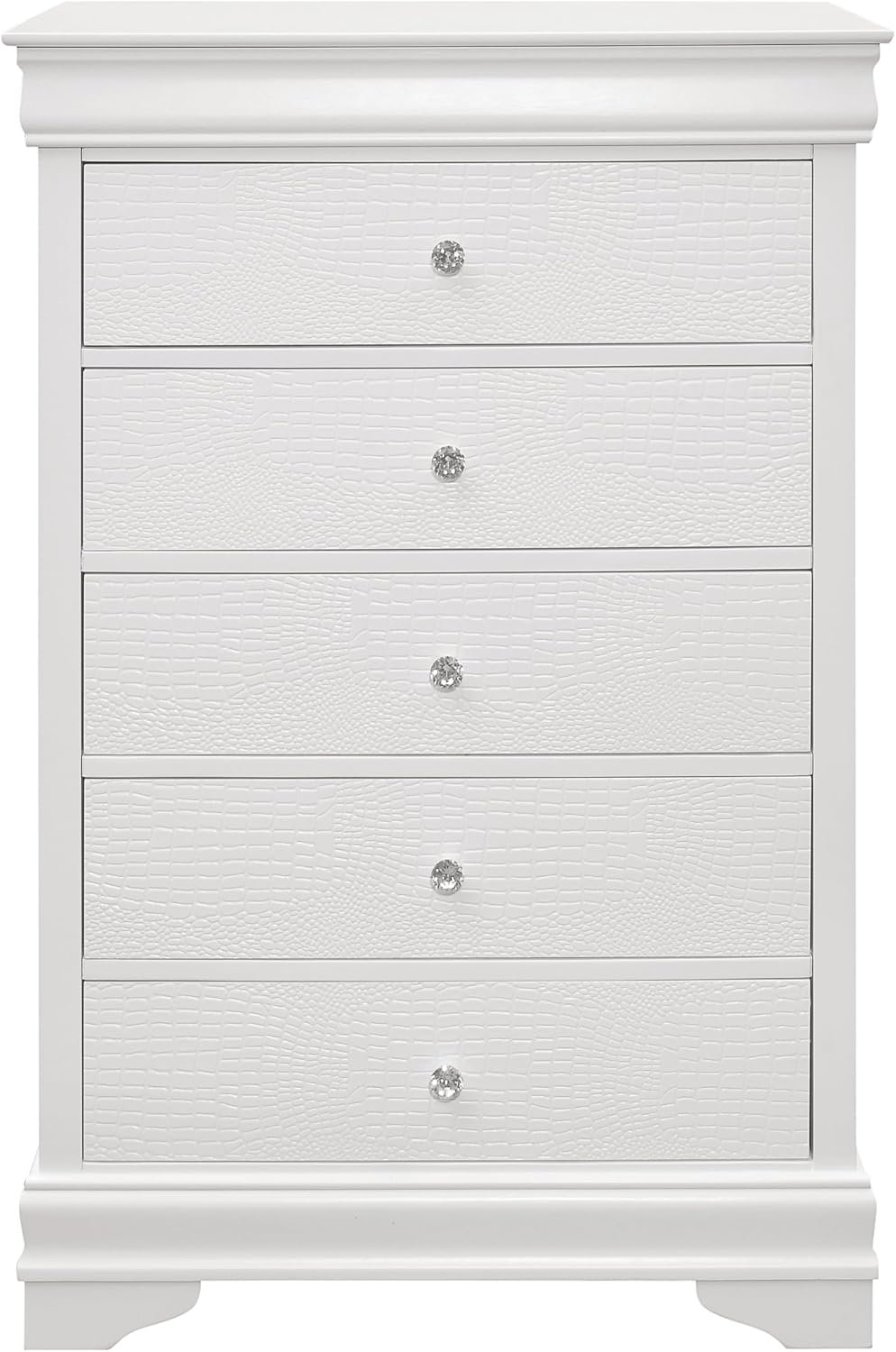 Glam Style Bedroom Set 5pcs Queen Size Bed LED Light HB White Finish Alligator Texture Panels Wooden Furniture
