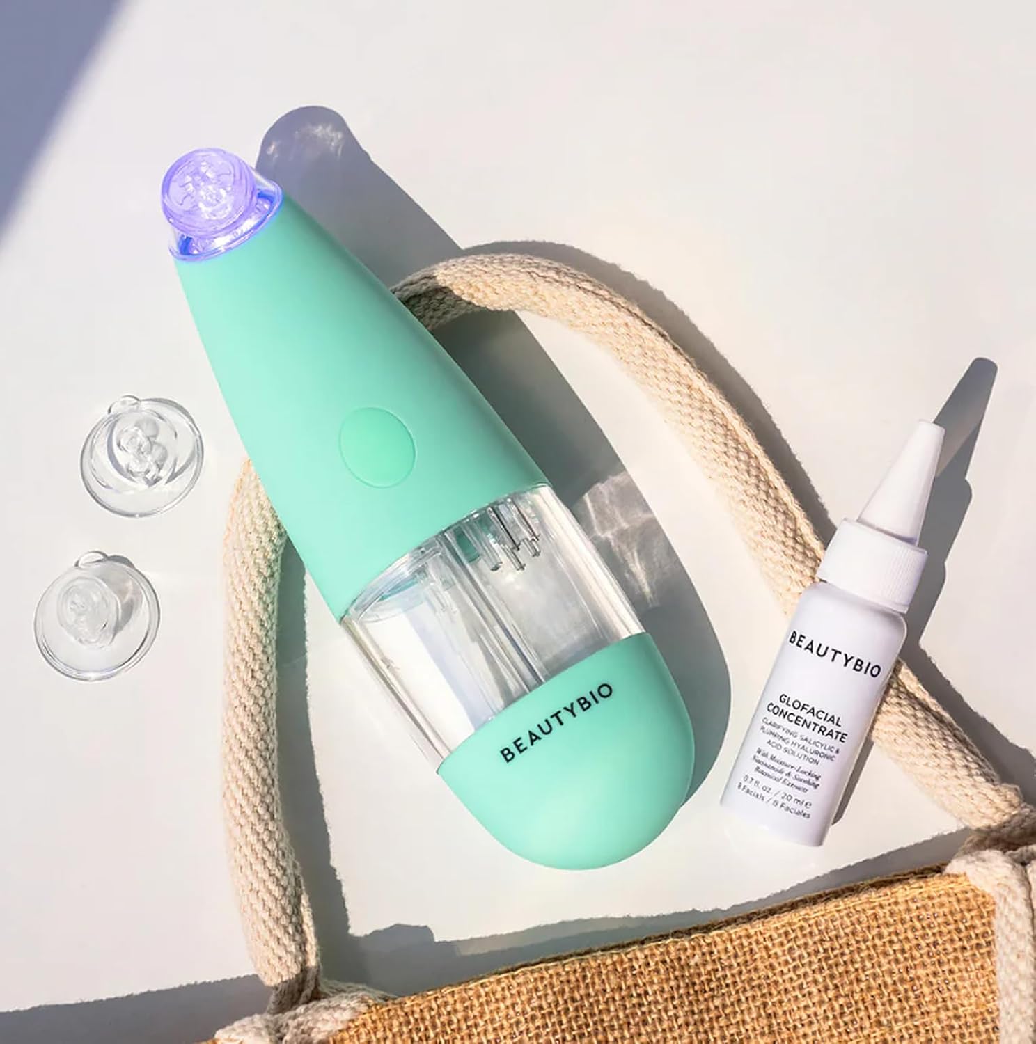 BeautyBio GLOfacial Hydro-Infusion Deep Pore Cleansing + Blue LED Clarifying Set: Tool + Concentrate