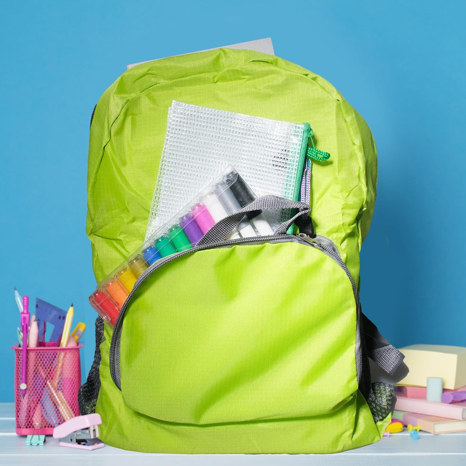 56 Pack Backpacks in Bulk 17 Inches Foldable Lightweight Bookbags for Boys Girls Basic Back with 56 Rulers 56 Erasers for Student Outdoor Travel School Supplies(8 Colors)