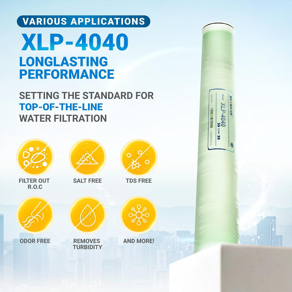 XLP-4040 Reverse Osmosis 4' x 40' RO Membrane, 2300 GPD | XLP 4040 For Water Purification Desalination Commercial, Industrial, Agricultural | Compatible With Dow Filmtec XLE-4040, HF4-4040 - 2 Pack