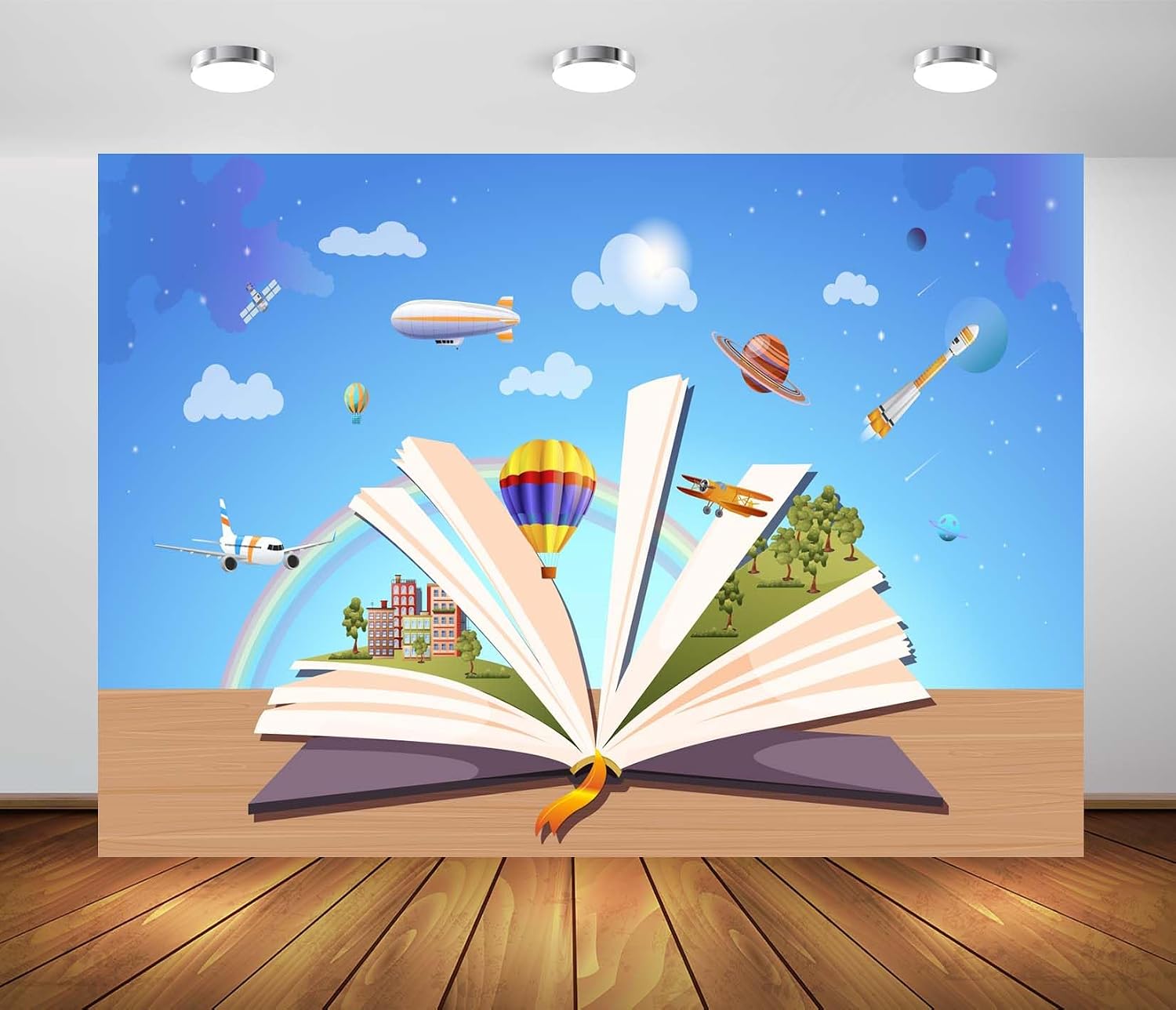 20x10ft Fabric Open Book World Inside Backdrop Reading Theme Backdrop World Book Day Magic in Literature Concept Background for Kids Students Classroom Decorations Library Banner Photo Props