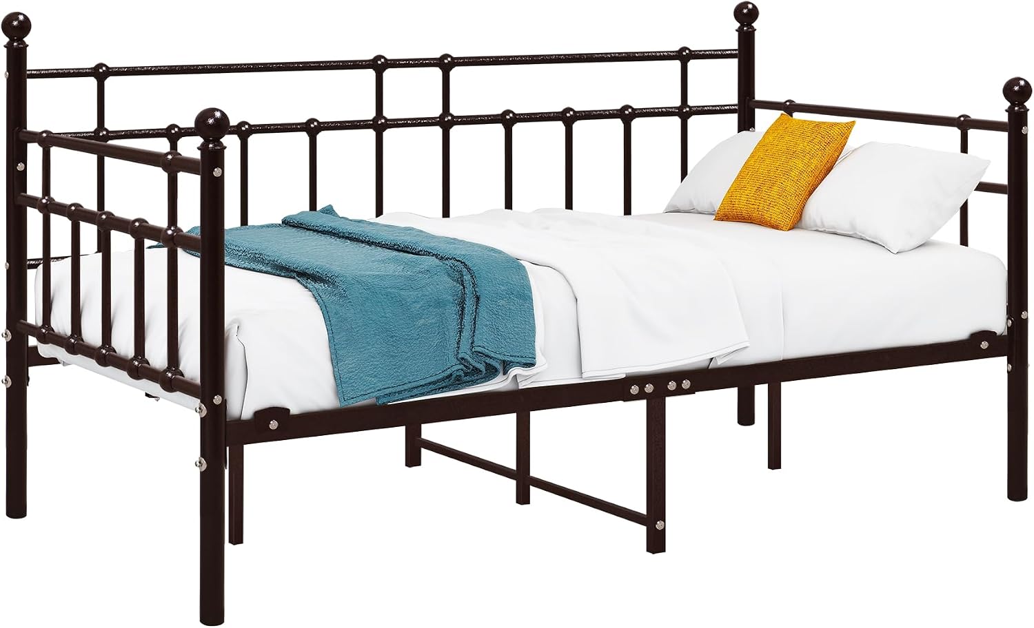HOMERECOMMEND Metal Daybed Frame Twin Steel Slats Platform Base Box Spring Replacement Bed Sofa for Living Room Guest Room (Twin,Dark Copper)