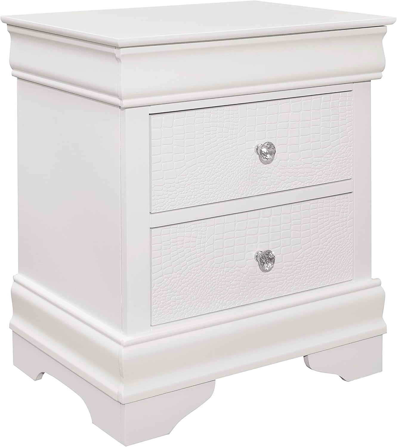Glam 3pc Bedroom Set White Finish Full Size LED Light Bed and Two Nightstands Alligator Texture Wooden Furniture