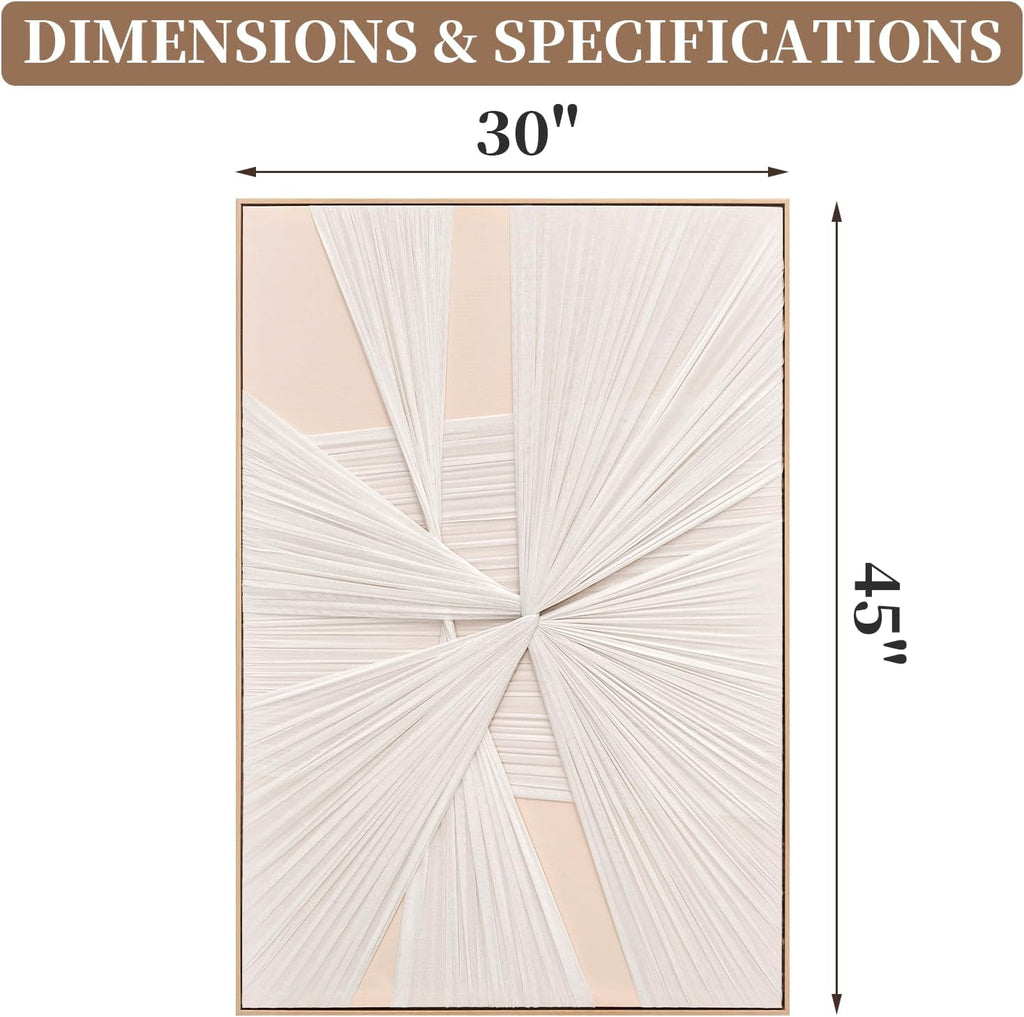 Artists' Handicraft, Large 3D Fabric Hand Painted Framed Wall Art, Minimalist Modern Luxury Artwork, Abstract Boho Modern Long Beige Wall Decor, Neutral Trendy Paintings for Living Room Bedroom Hallway Office, Vertical, 30x45 In