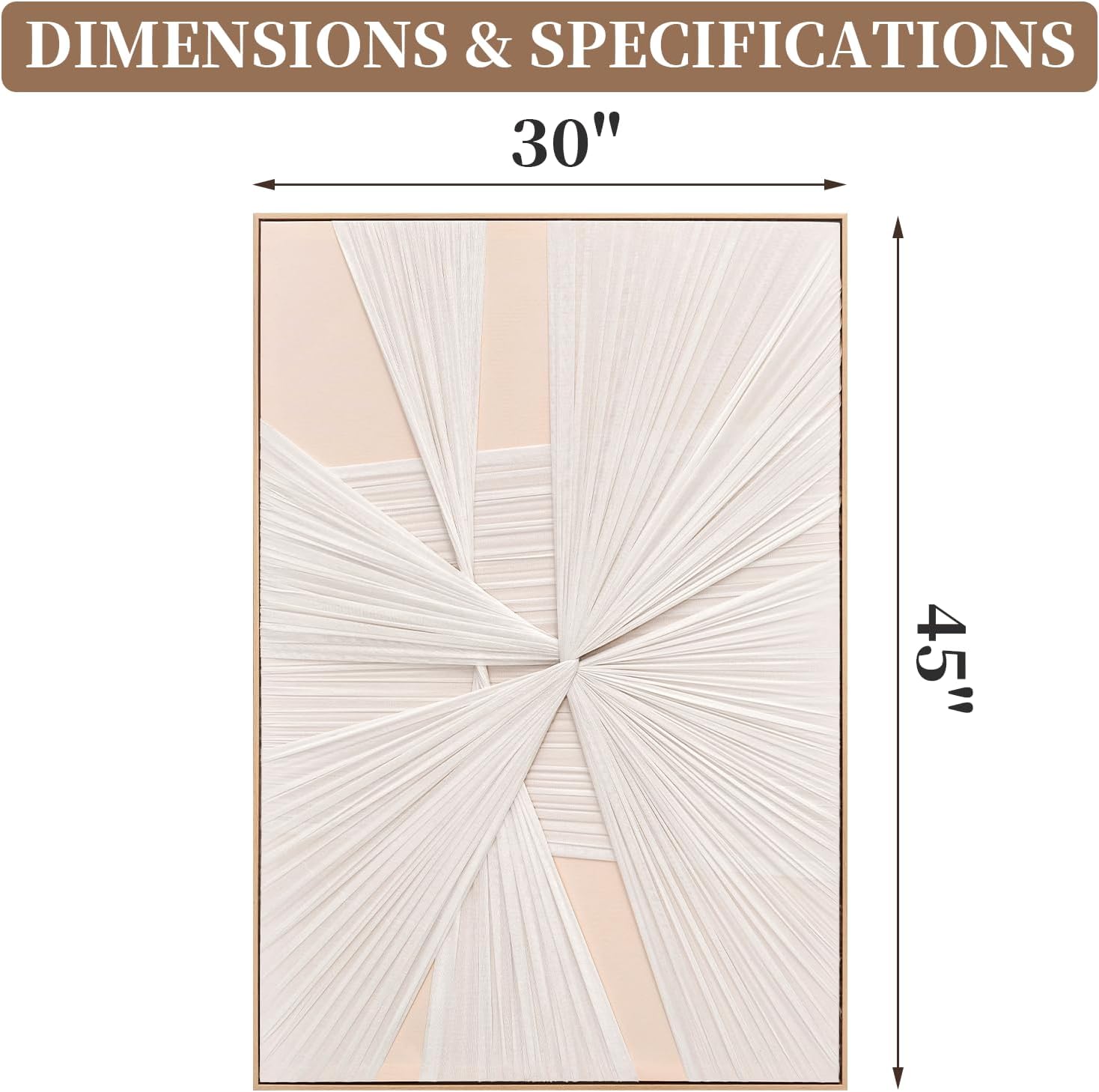 Artists' Handicraft, Large 3D Fabric Hand Painted Framed Wall Art, Minimalist Modern Luxury Artwork, Abstract Boho Modern Long Beige Wall Decor, Neutral Trendy Paintings for Living Room Bedroom Hallway Office, Vertical, 30x45 In