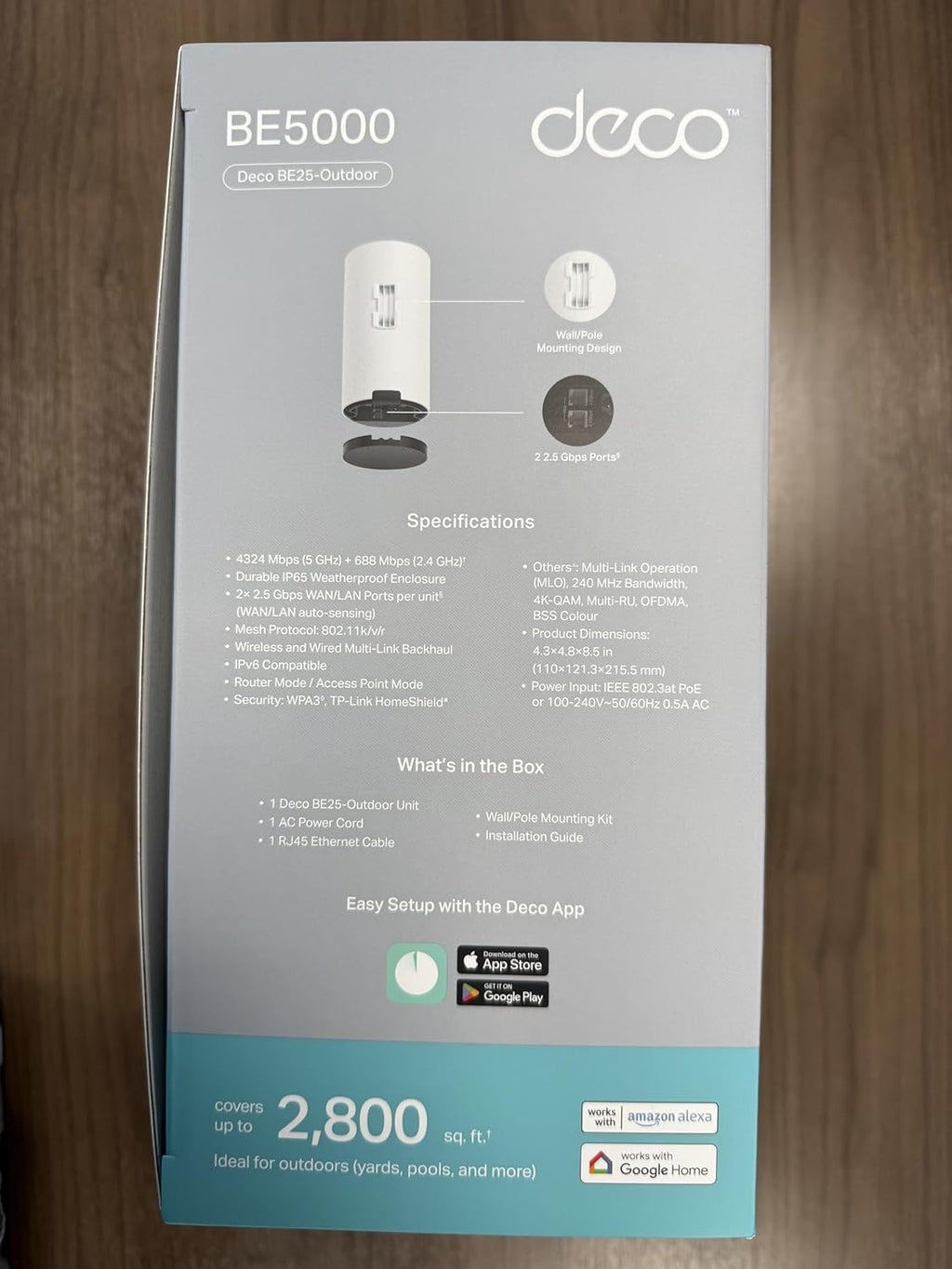 TP-Link Deco 7 Outdoor BE25 BE5000 Dual-Band Wi-Fi 7 Mesh Extender – Up to 2,800 sq. ft., Dual 2.5G PoE+ Ports, IP65 Waterproof, MLO, Multiple Mounting Options, Secure by Design, 1-Pack
