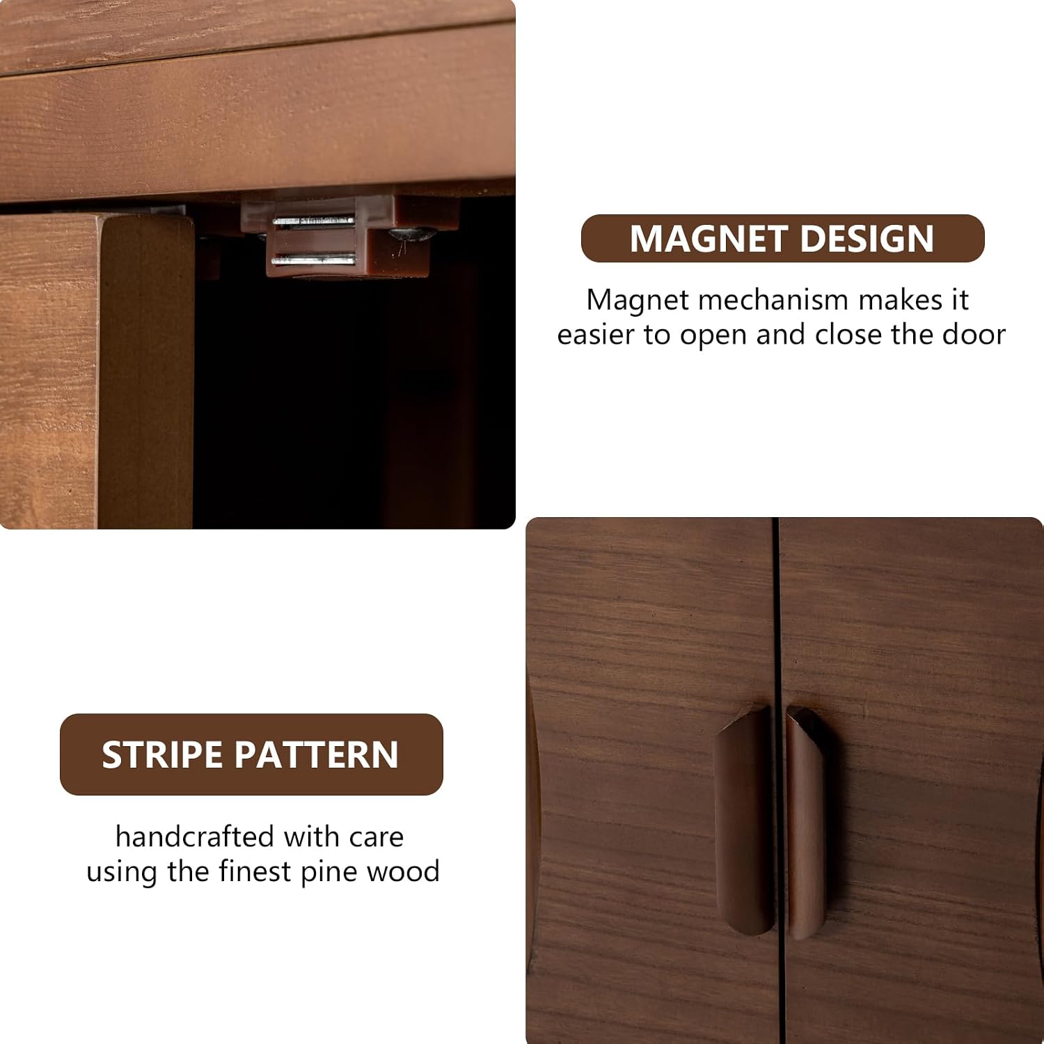 COSIEST Set of 3 30' Storage Sideboards with Doors, Accent Cabinets with Magnetic Push-to-Open Doors, Brown Line Pattern, Entryway Console for Living Room, Kitchen, Hallway