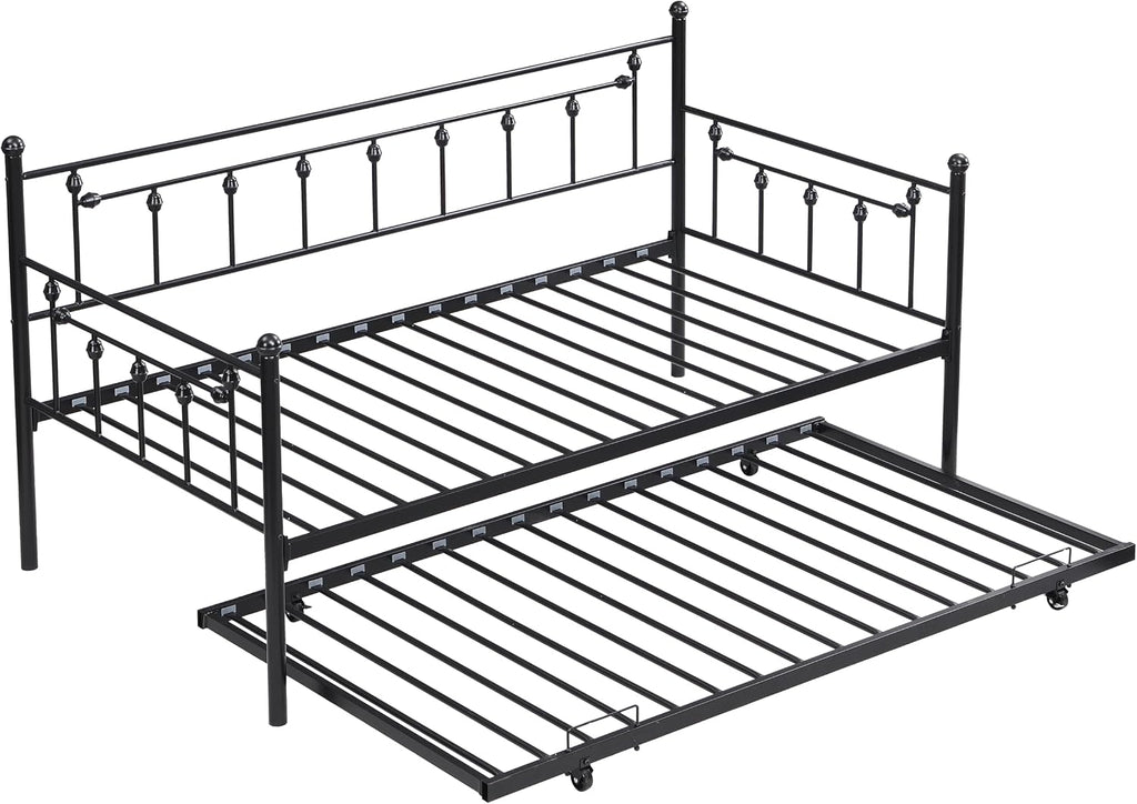 Daybed with Trundle Black,Modern Style and Comfort to Any Bedroom,1 Set of Bed in 1 Carton,Sturdy System