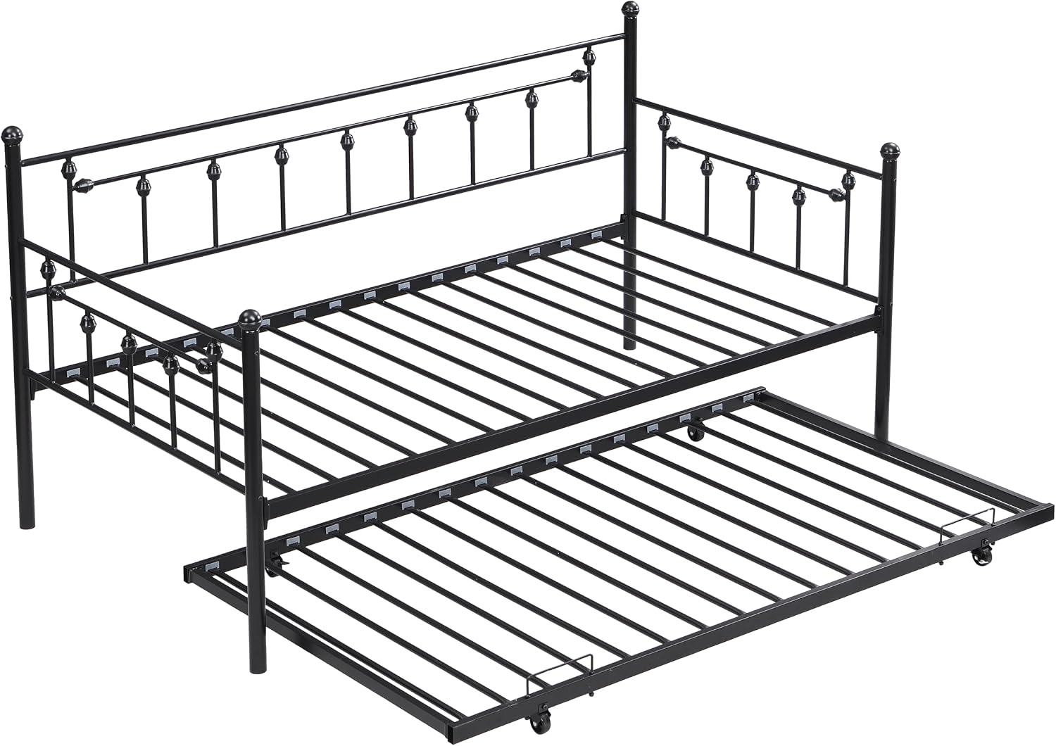 Daybed with Trundle Black,Modern Style and Comfort to Any Bedroom,1 Set of Bed in 1 Carton,Sturdy System