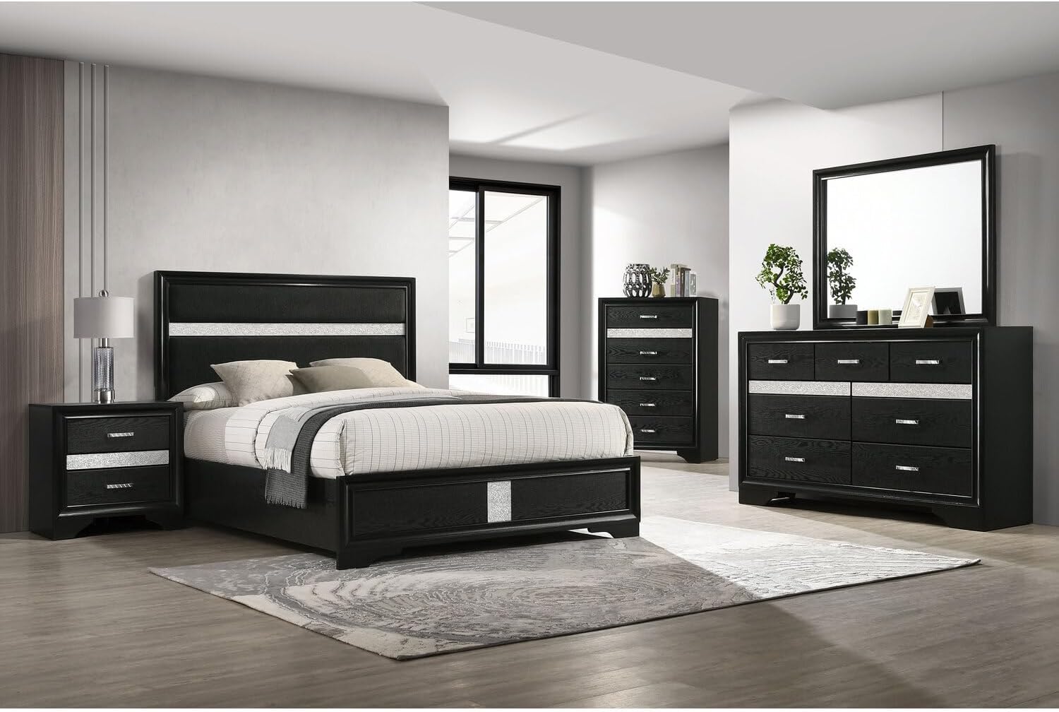 HomeStock French Fabulous 5-Piece Full Bedroom Set Black