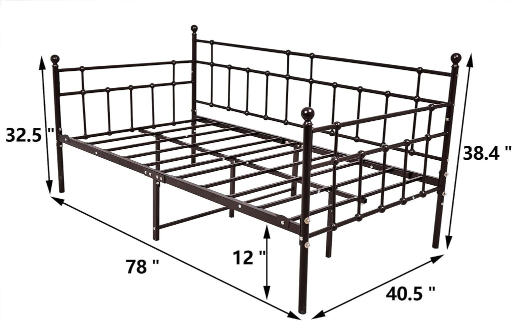 HOMERECOMMEND Metal Daybed Frame Twin Steel Slats Platform Base Box Spring Replacement Bed Sofa for Living Room Guest Room (Twin,Dark Copper)